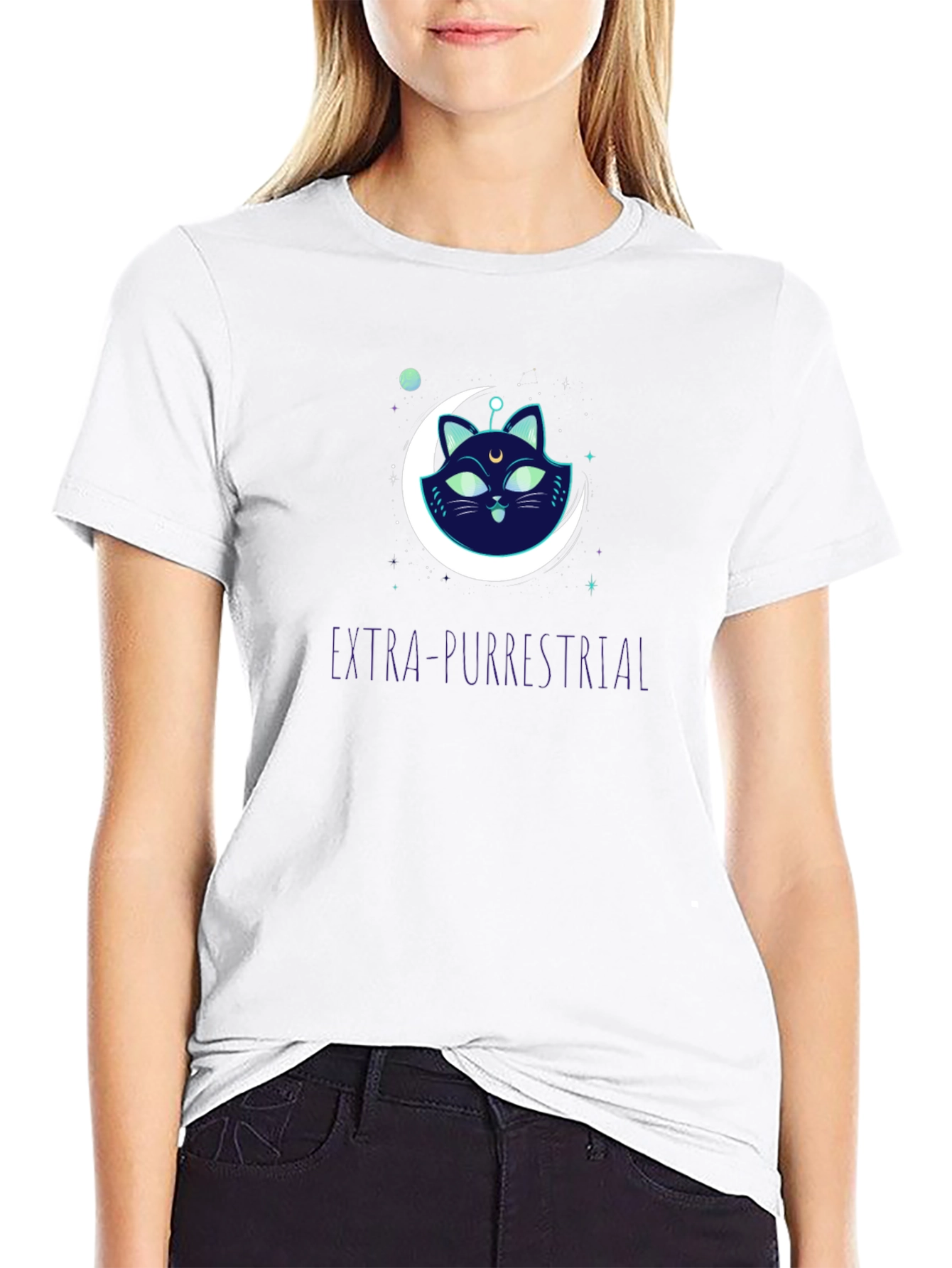 Extra-Purrestrial Cat Graphic T-Shirt