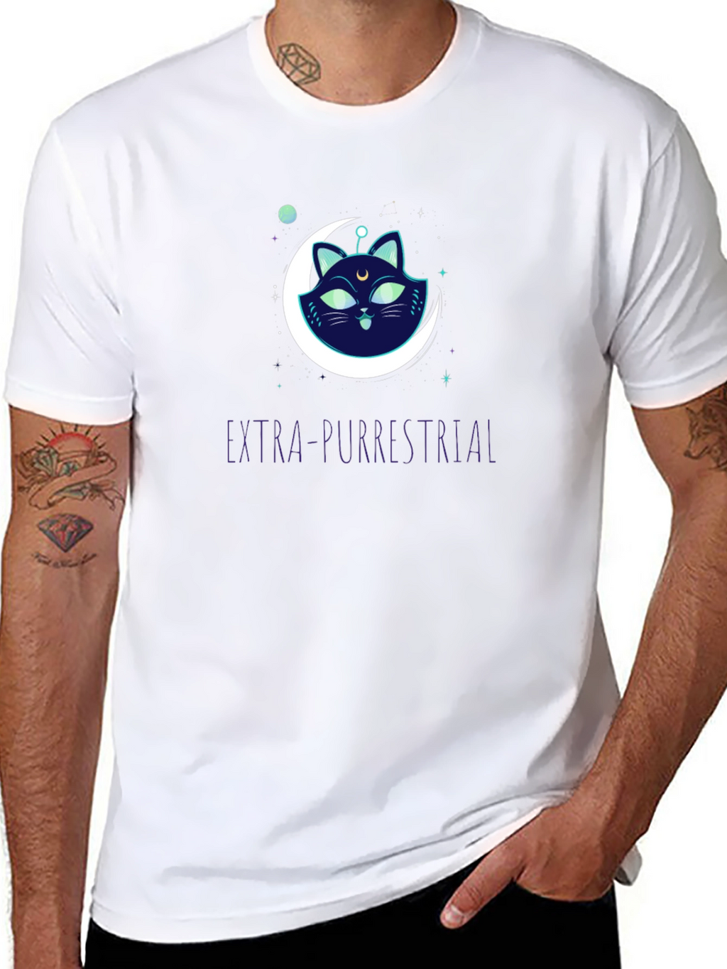 Extra-Purrestrial Cat Graphic T-Shirt
