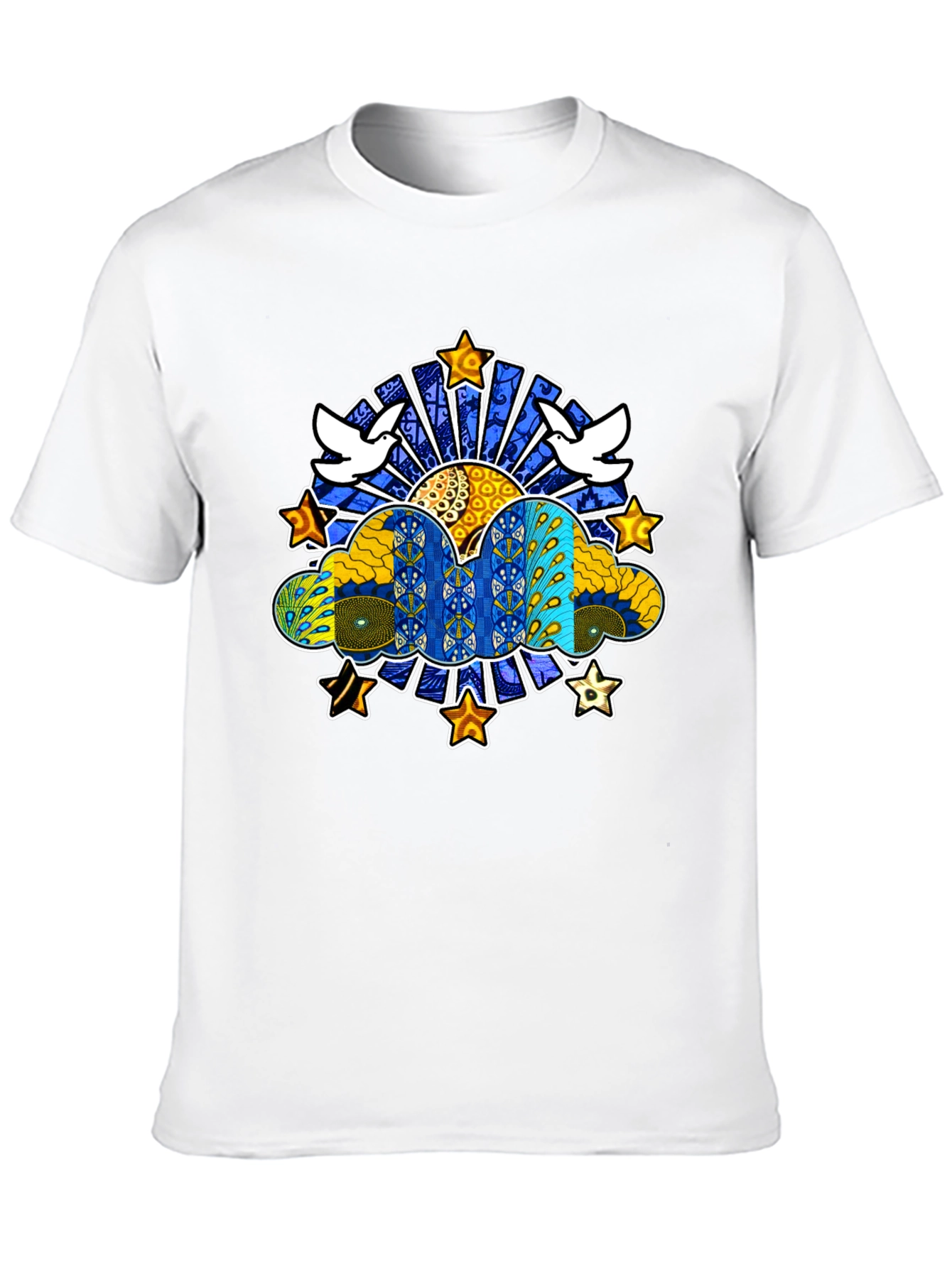 Artistic Dove & Star Graphic Black T-Shirt