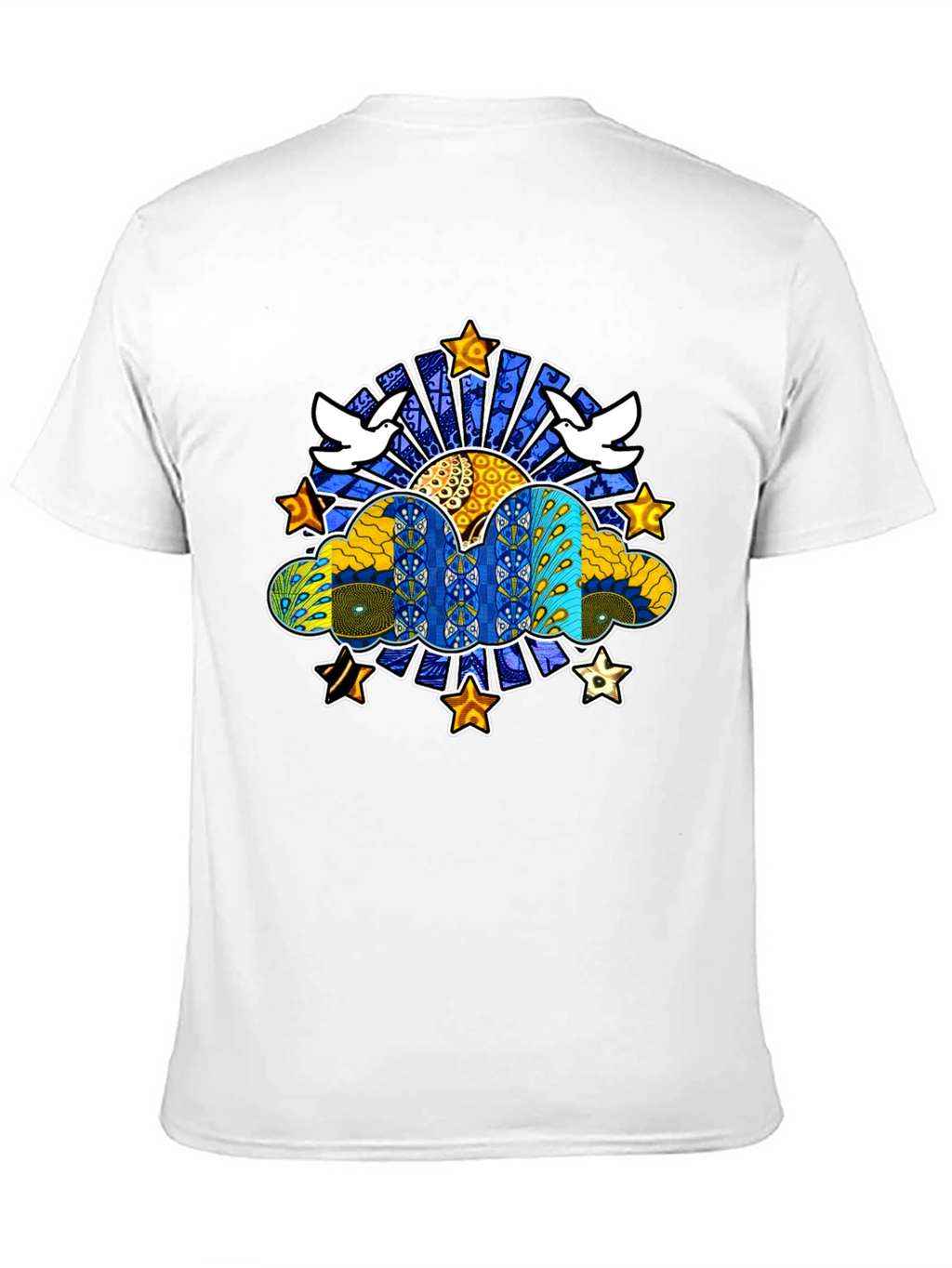 Artistic Dove & Star Graphic Black T-Shirt