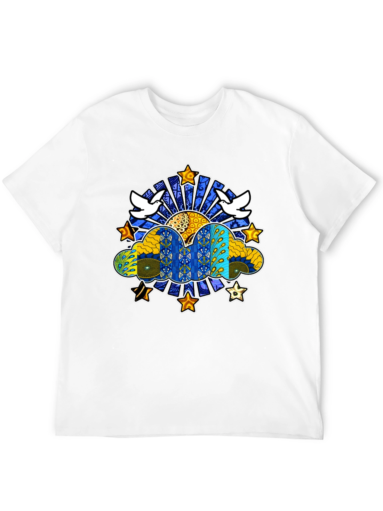 Artistic Dove & Star Graphic Black T-Shirt