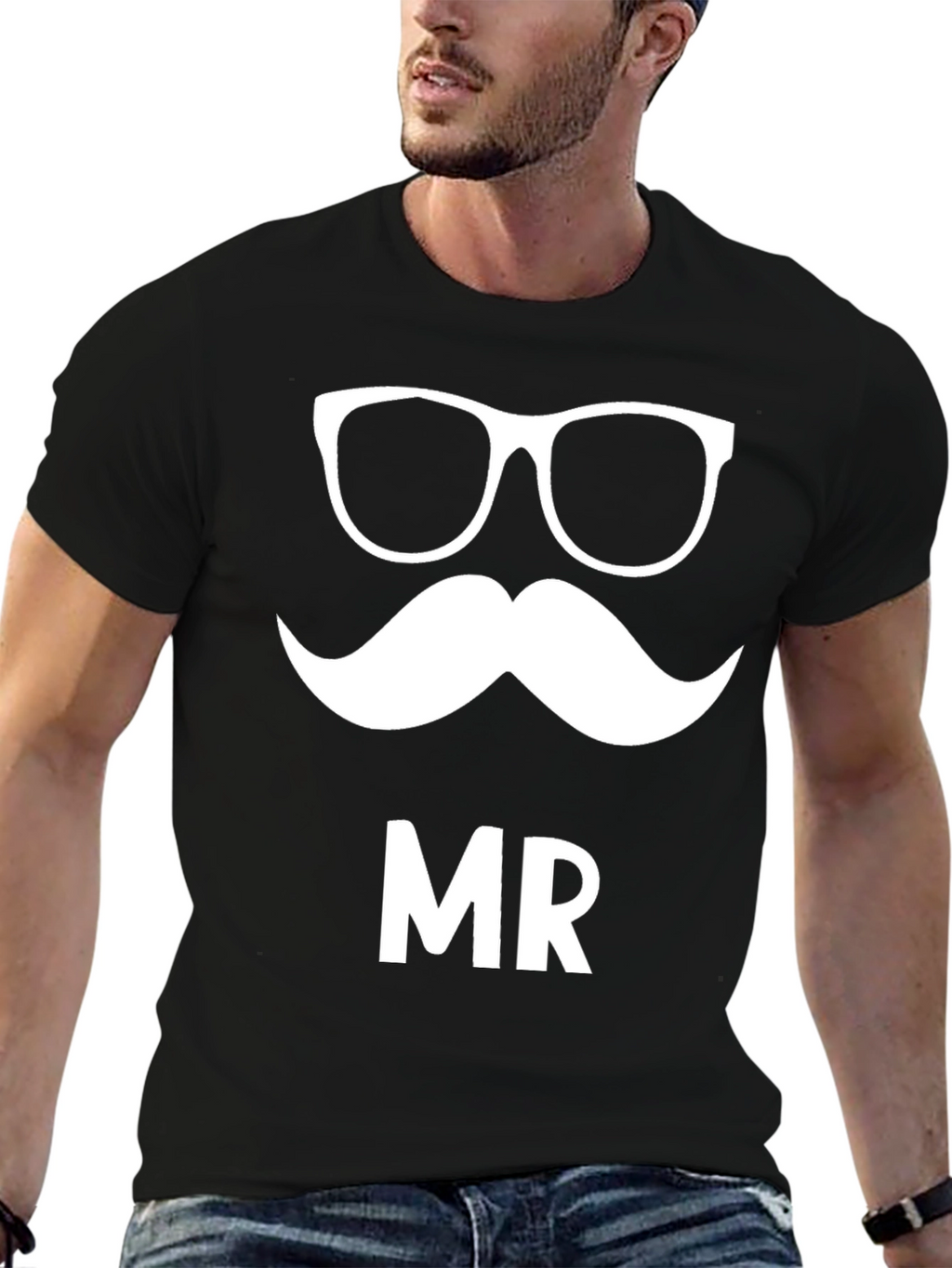 Mr. Glasses & Mustache Graphic Tee - Black