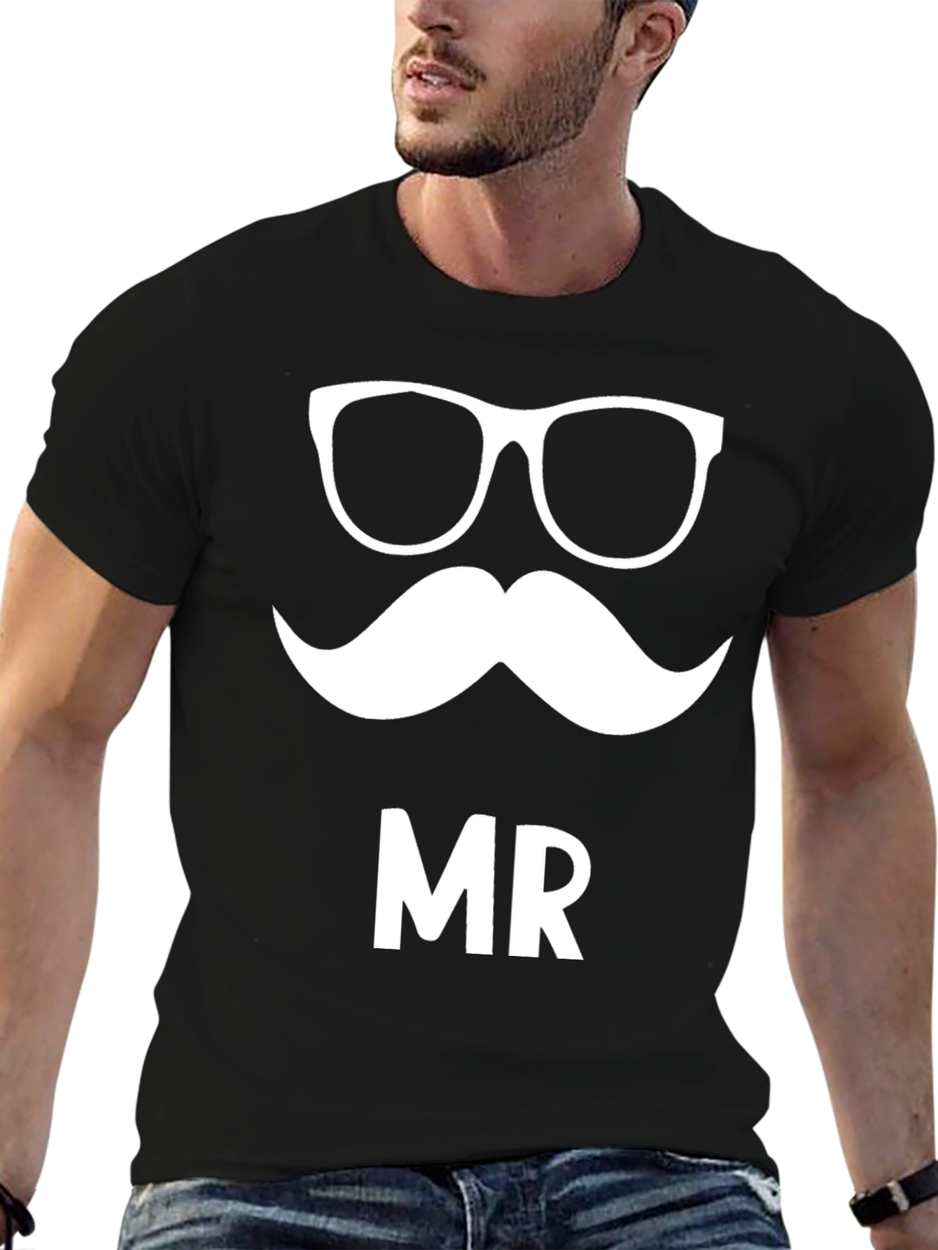 Mr. Glasses & Mustache Graphic Tee - Black