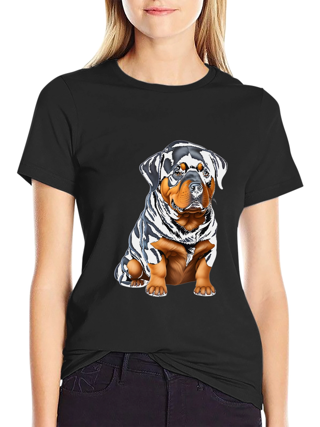 Rottweiler Puppy Graphic Tee - Black Cotton Blend