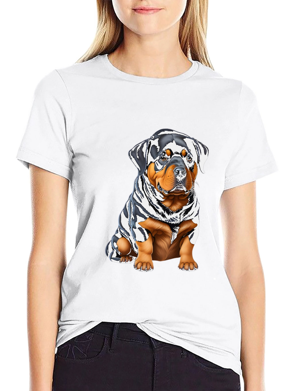Rottweiler Puppy Graphic Tee - Black Cotton Blend
