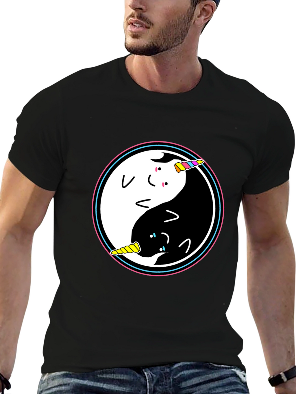Yin Yang Unicorn Graphic T-Shirt