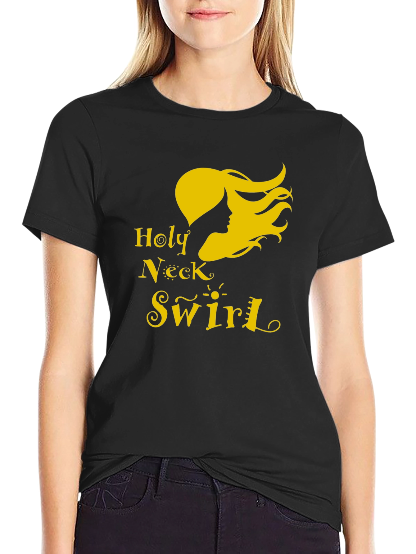 Holy Neck Swirl Graphic Tee - Black Cotton T-Shirt