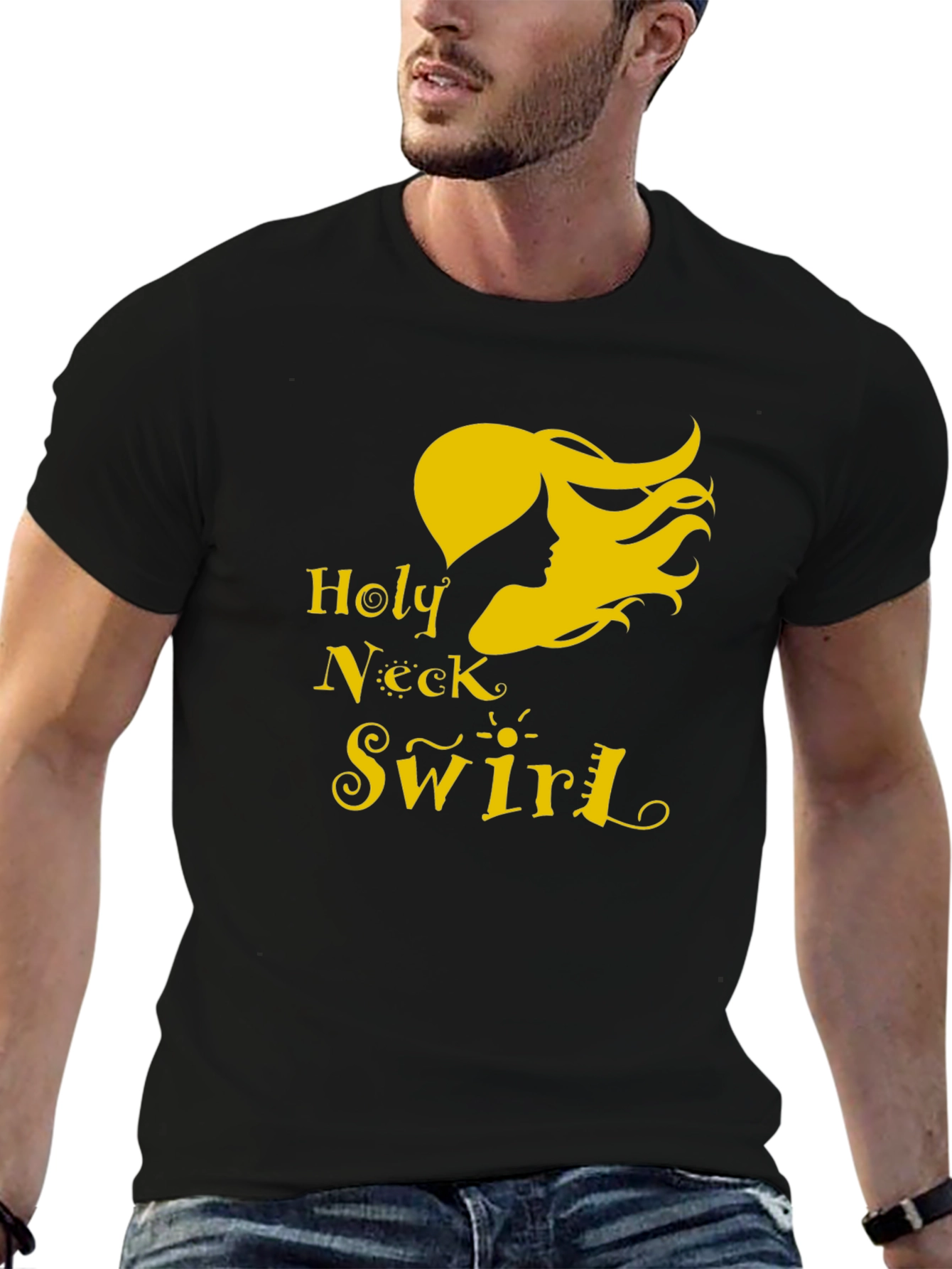 Holy Neck Swirl Graphic Tee - Black Cotton T-Shirt