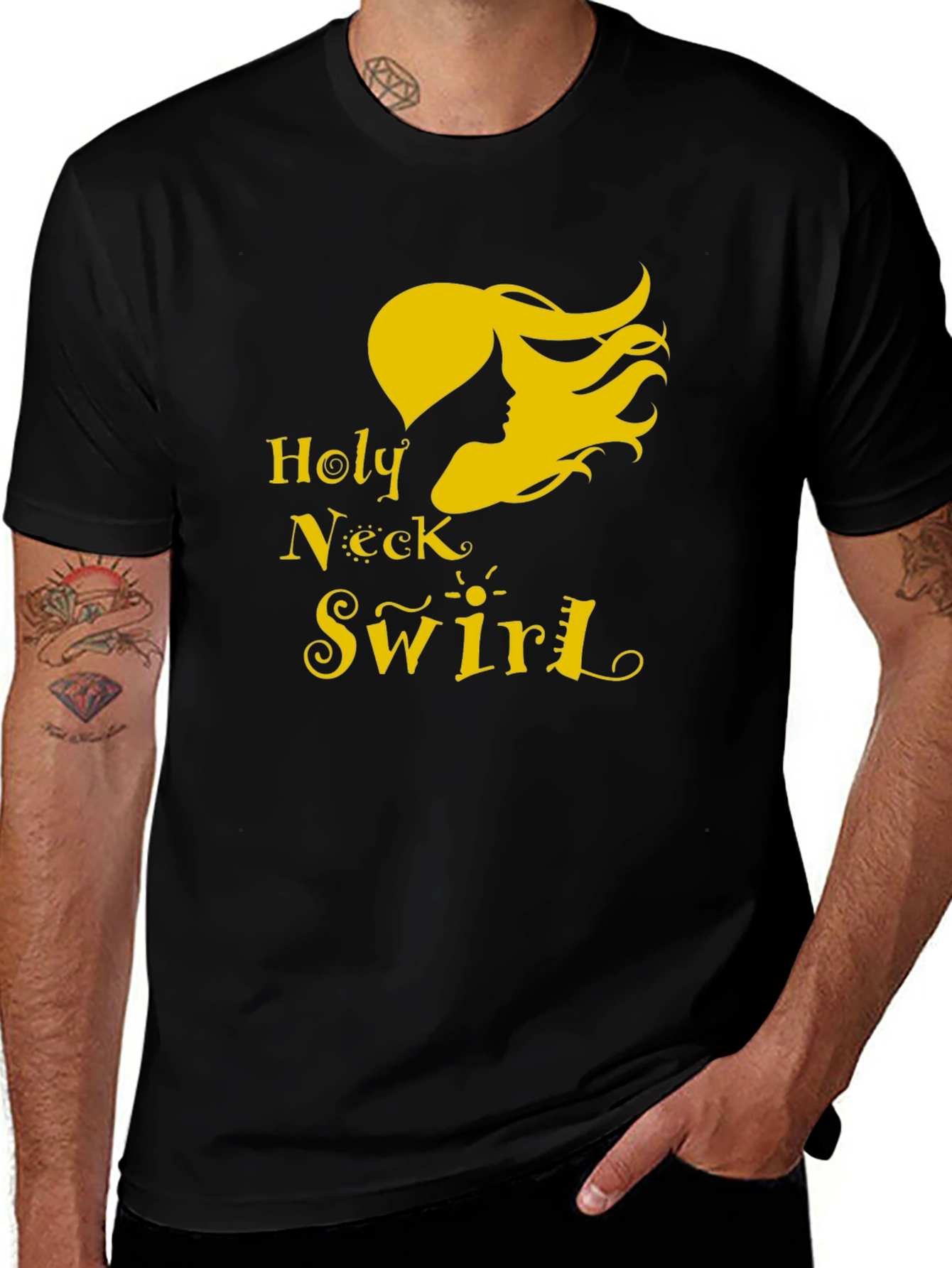 Holy Neck Swirl Graphic Tee - Black Cotton T-Shirt