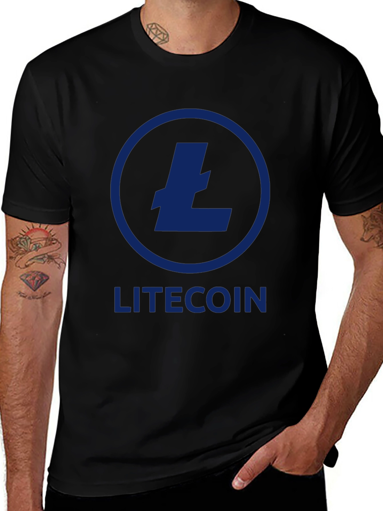 Litecoin Crypto T-Shirt - Black Round Neck Short Sleeve