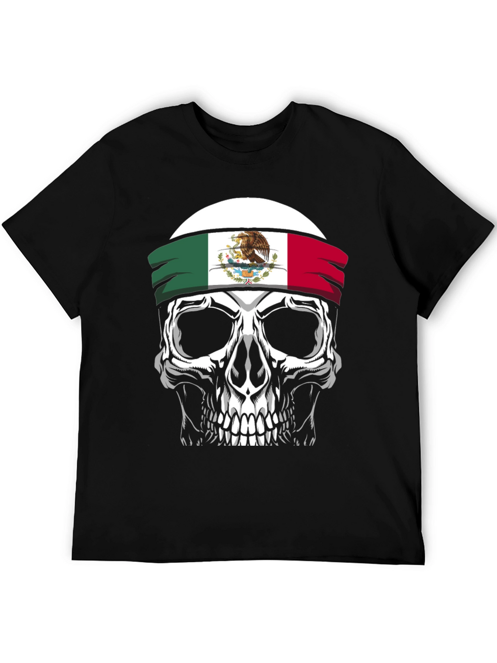 Mexican Flag Skull Graphic T-Shirt - Black