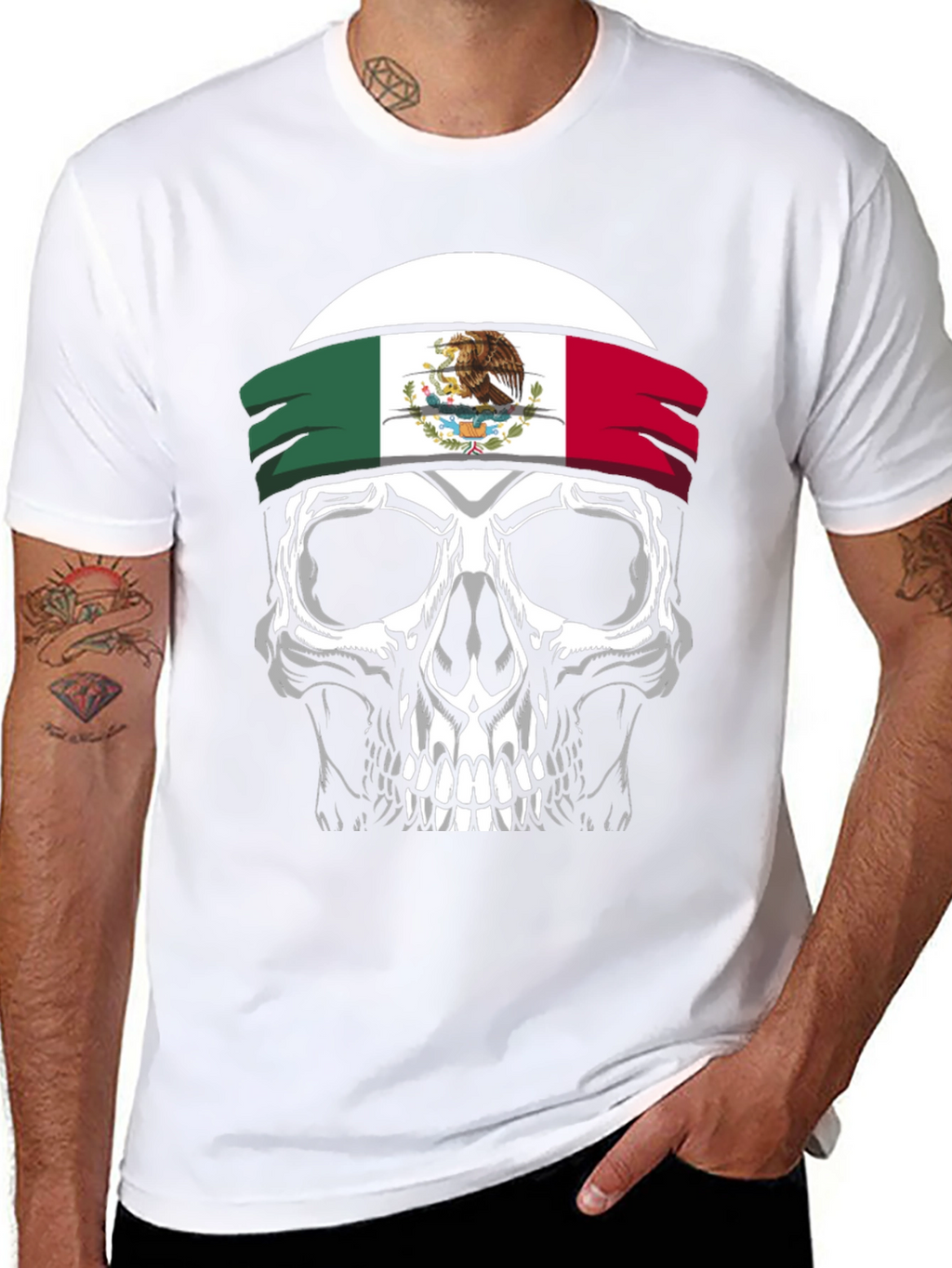Mexican Flag Skull Graphic T-Shirt - Black
