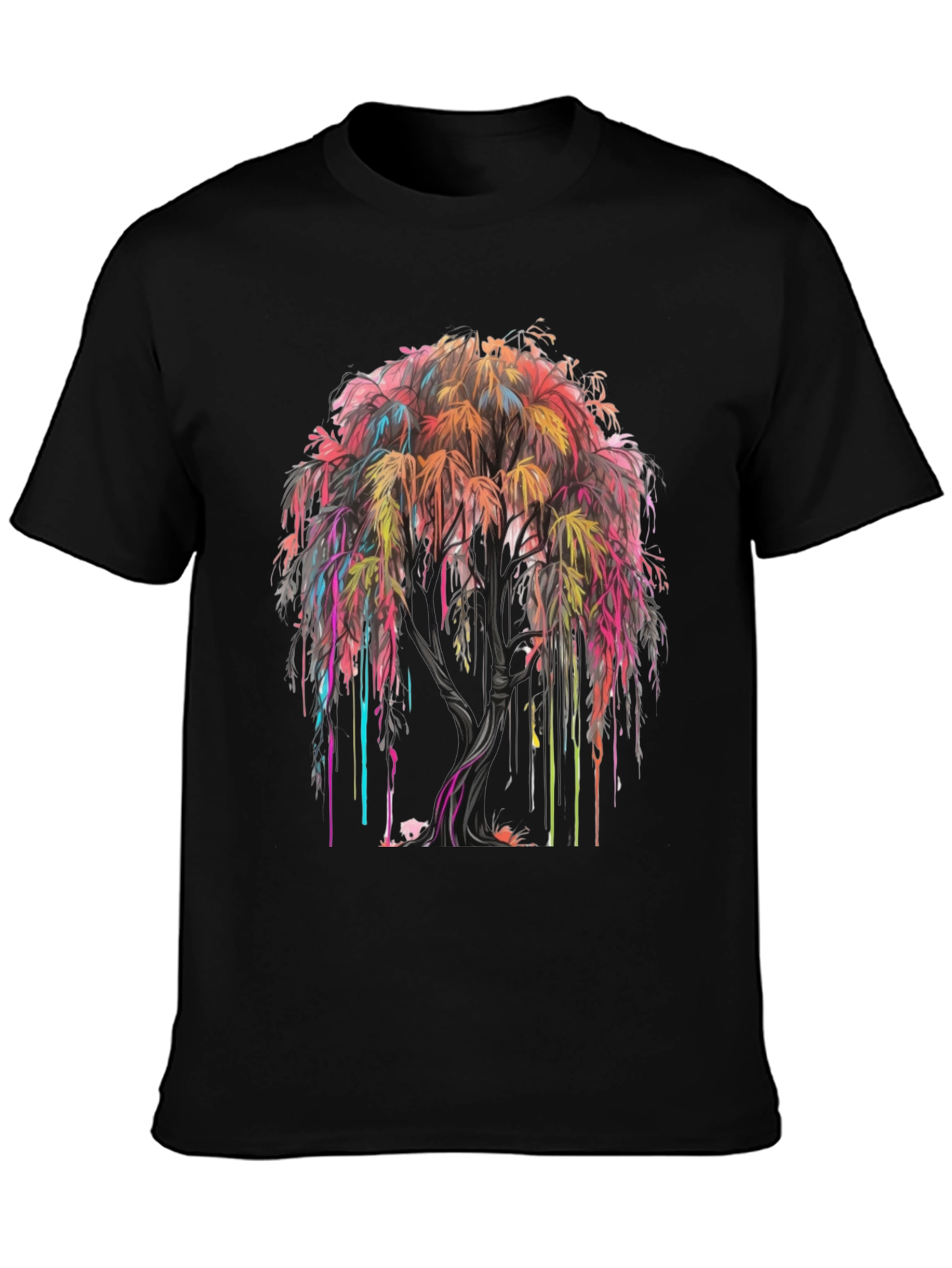 Colorful Tree Graphic Tee - Trendy Mens Black T-Shirt