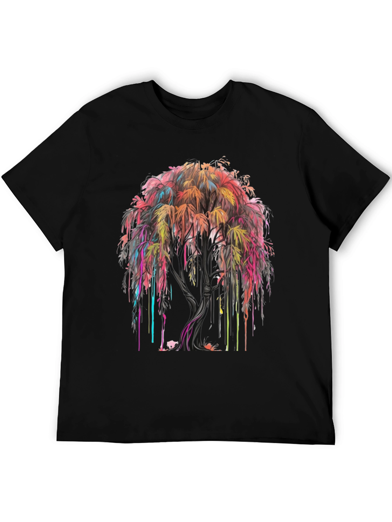 Colorful Tree Graphic Tee - Trendy Mens Black T-Shirt