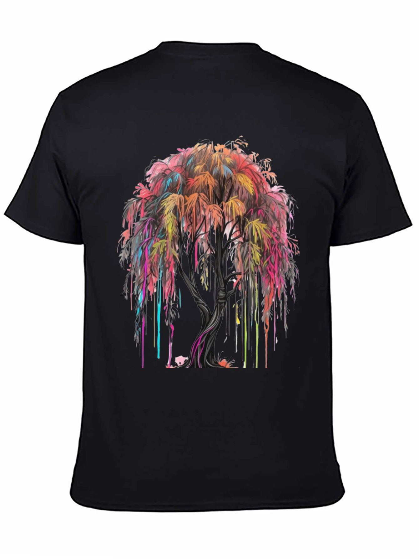 Colorful Tree Graphic Tee - Trendy Mens Black T-Shirt