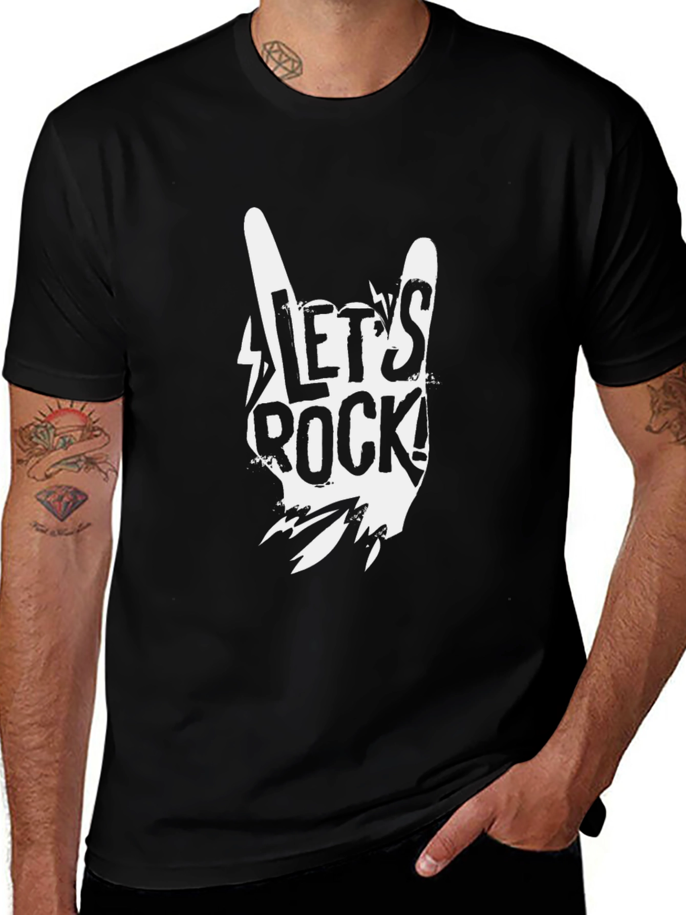 Lets Rock Graphic Tee - Black Cotton Casual Shirt