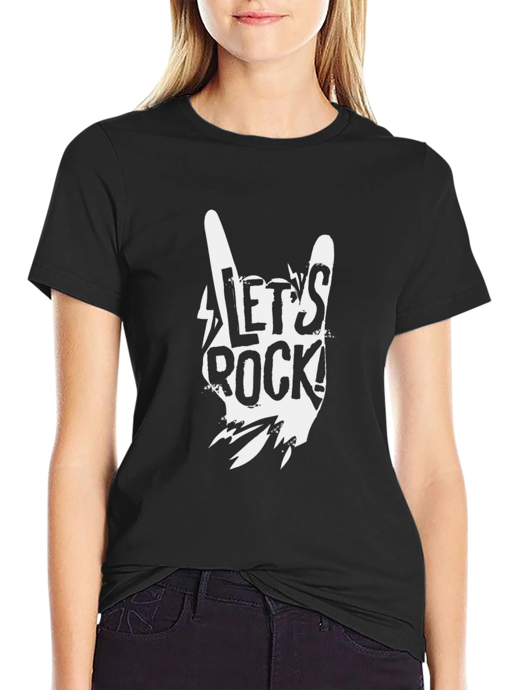 Lets Rock Graphic Tee - Black Cotton Casual Shirt