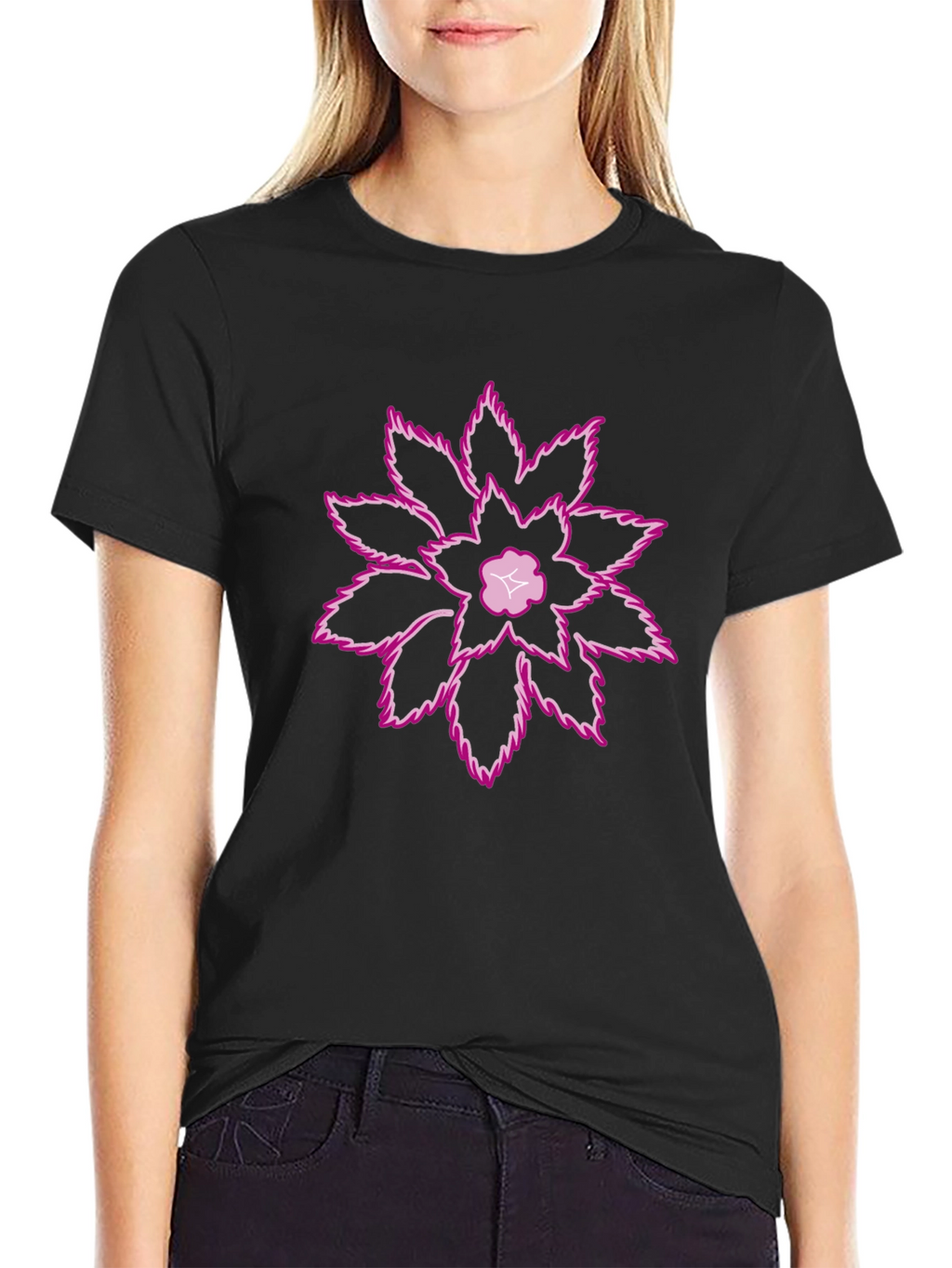 Unique Floral Graphic Print Black T-Shirt