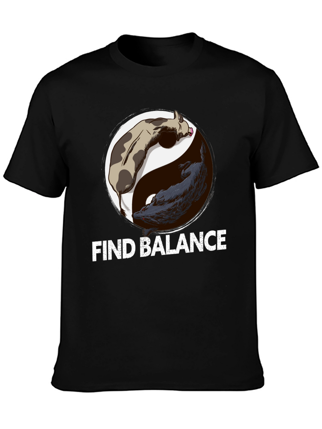 Find Balance Yin Yang Cow Wolf Graphic T-Shirt