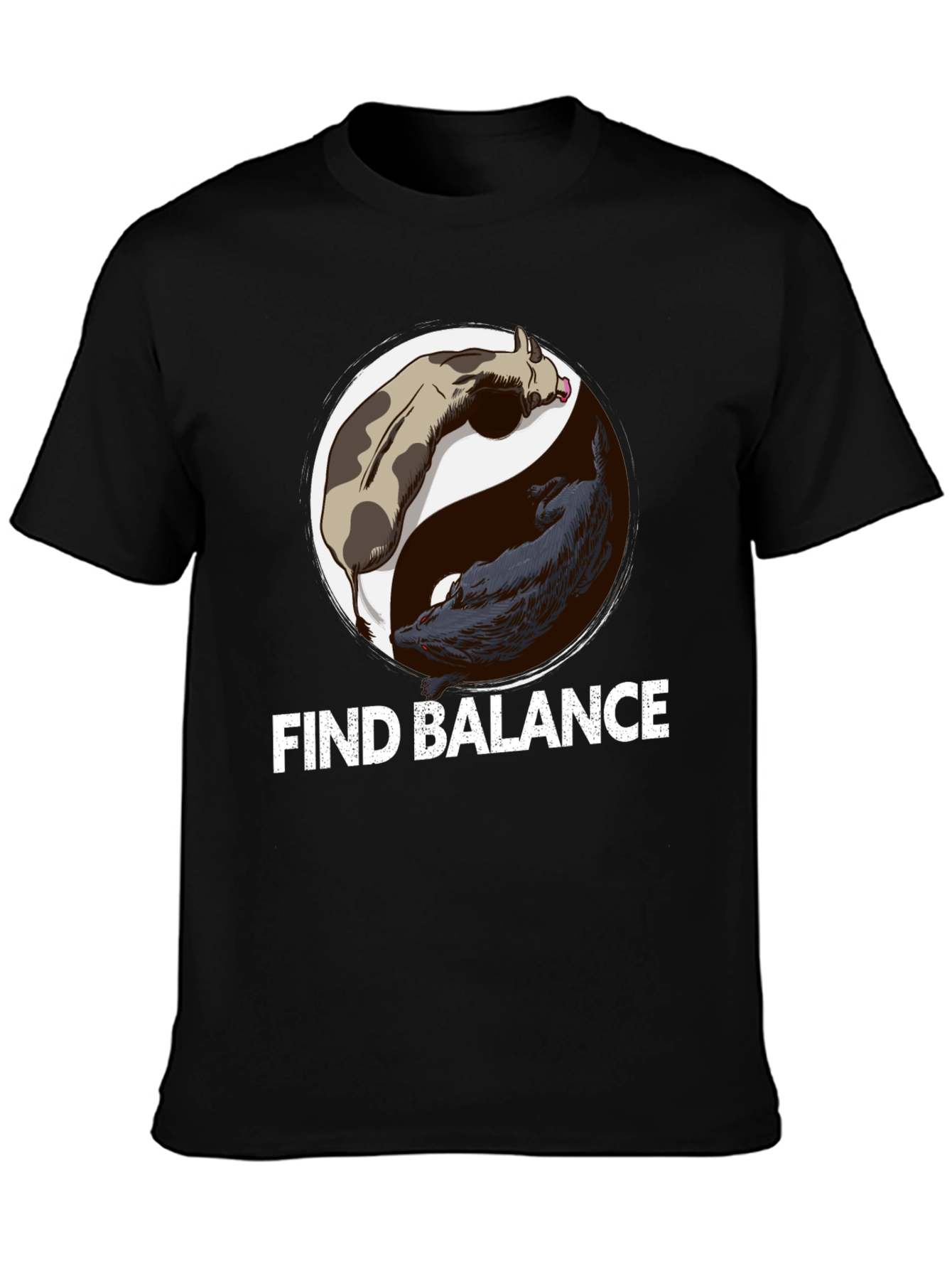 Find Balance Yin Yang Cow Wolf Graphic T-Shirt