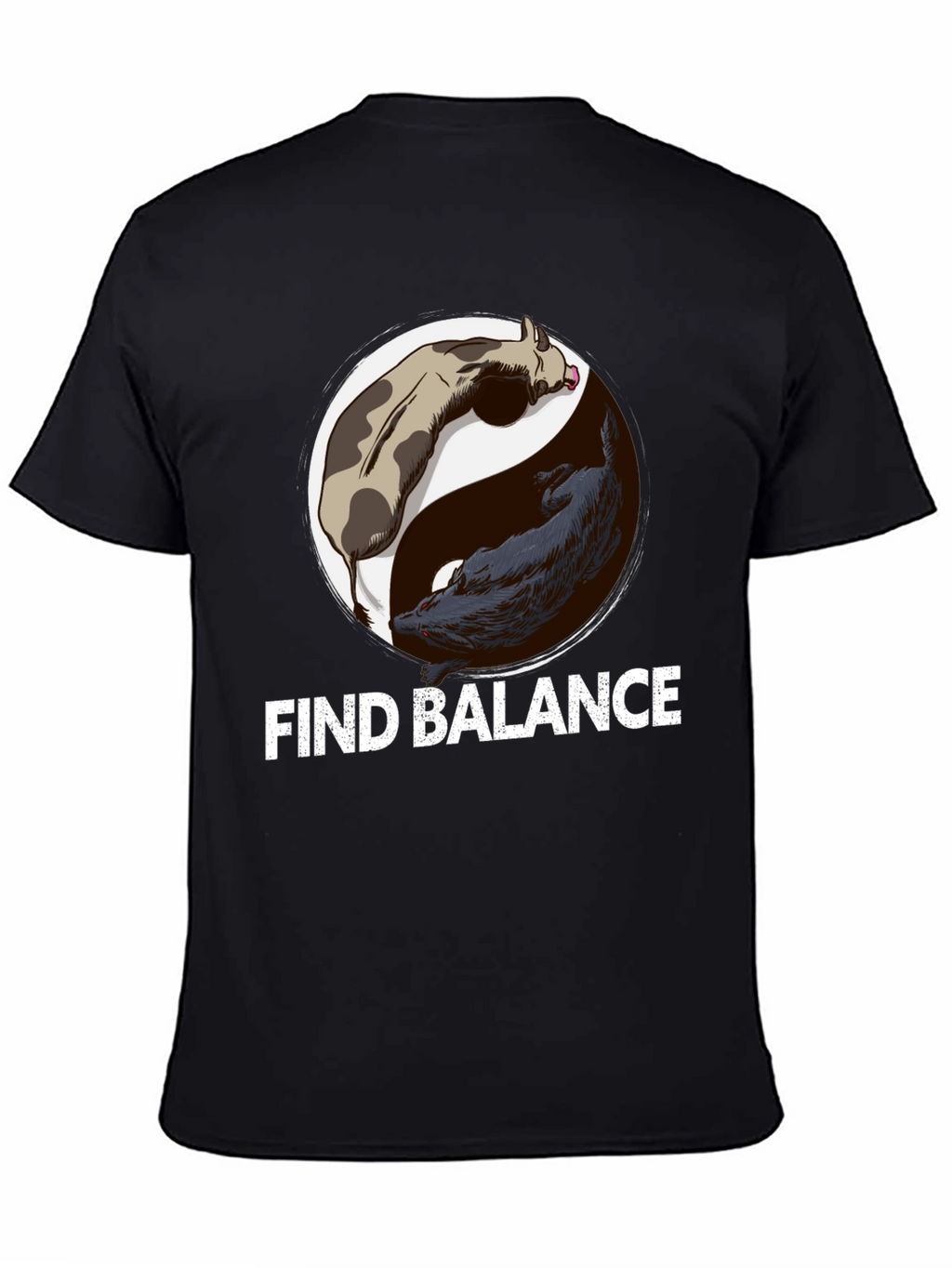 Find Balance Yin Yang Cow Wolf Graphic T-Shirt