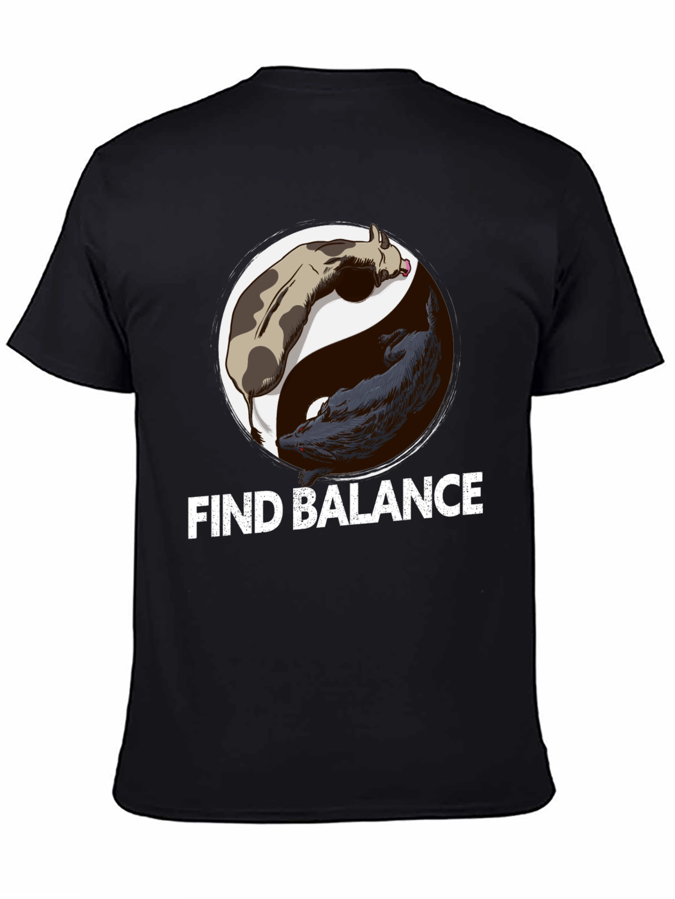 Find Balance Yin Yang Cow Wolf Graphic T-Shirt