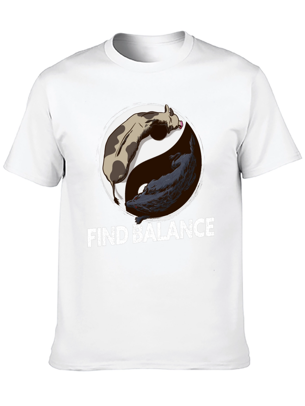 Find Balance Yin Yang Cow Wolf Graphic T-Shirt