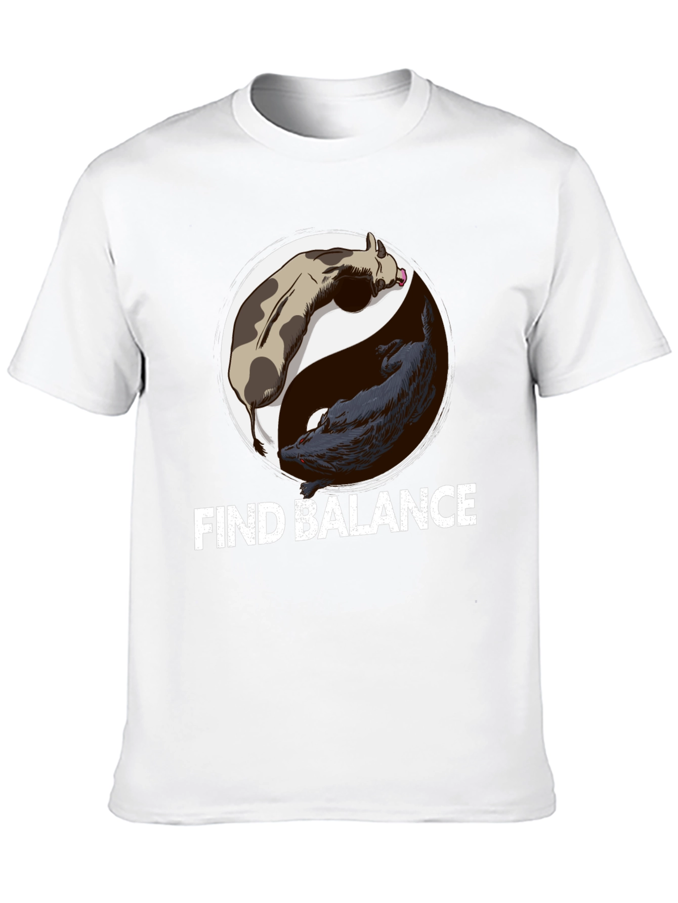 Find Balance Yin Yang Cow Wolf Graphic T-Shirt