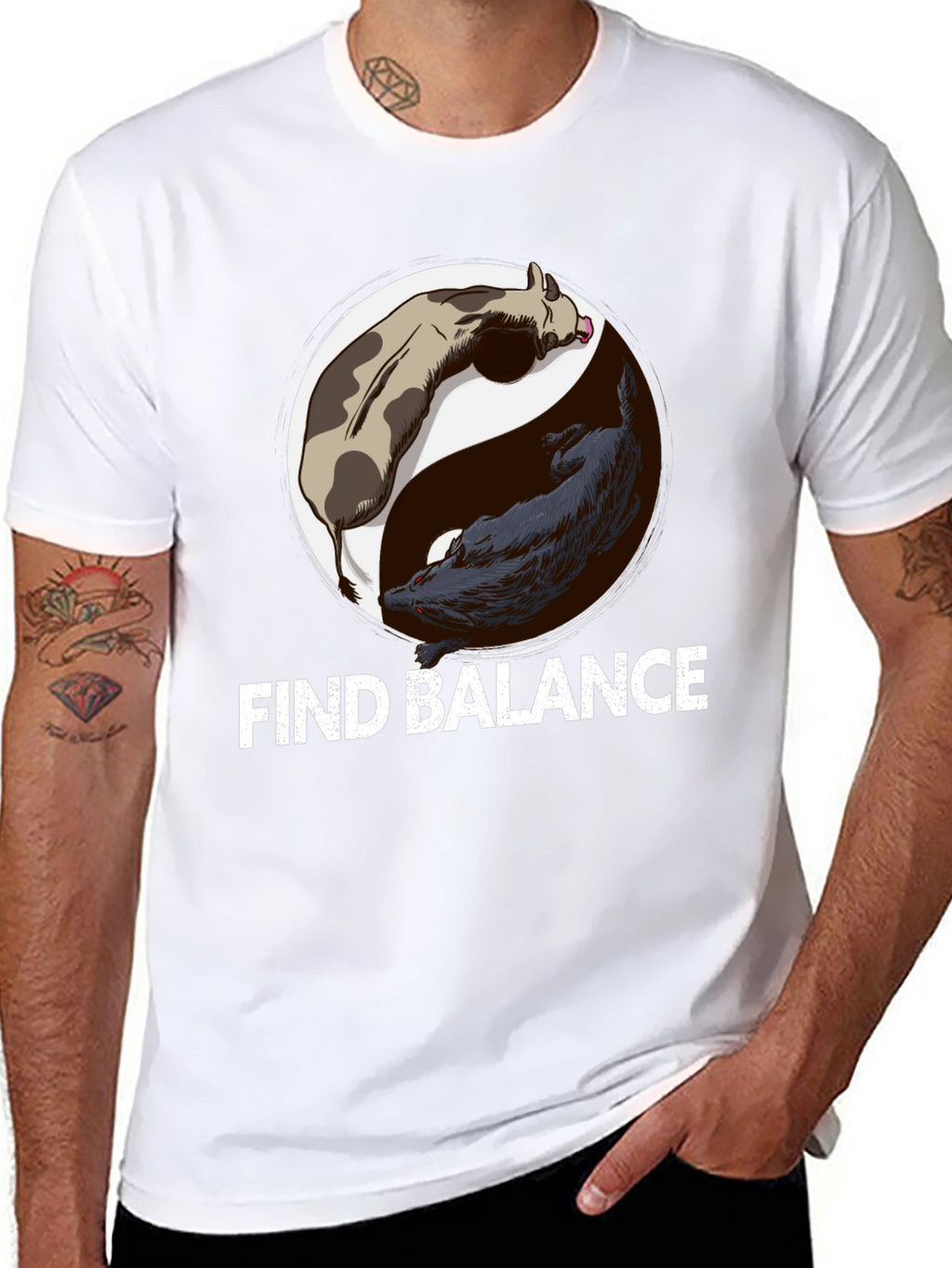 Find Balance Yin Yang Cow Wolf Graphic T-Shirt