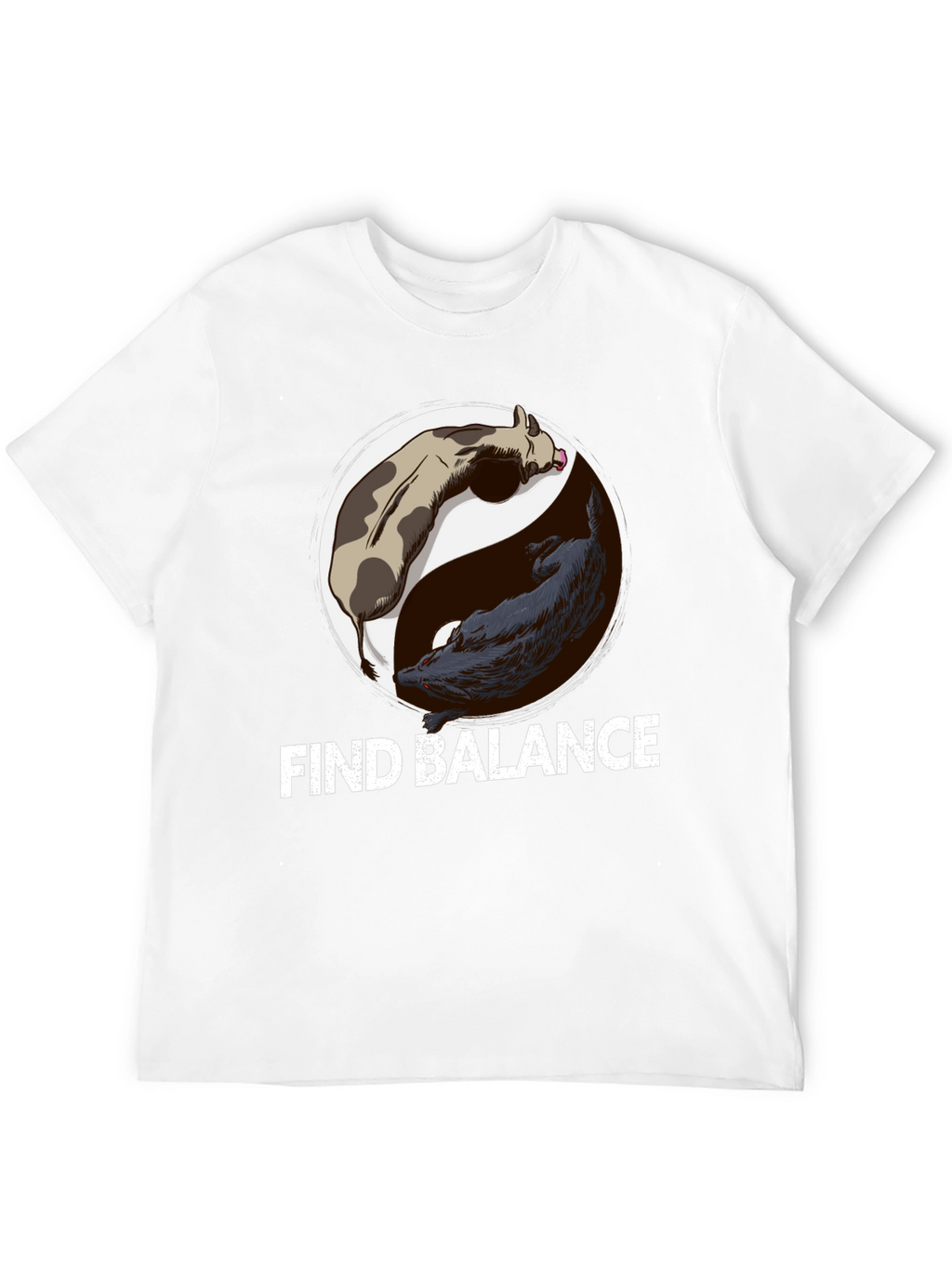 Find Balance Yin Yang Cow Wolf Graphic T-Shirt