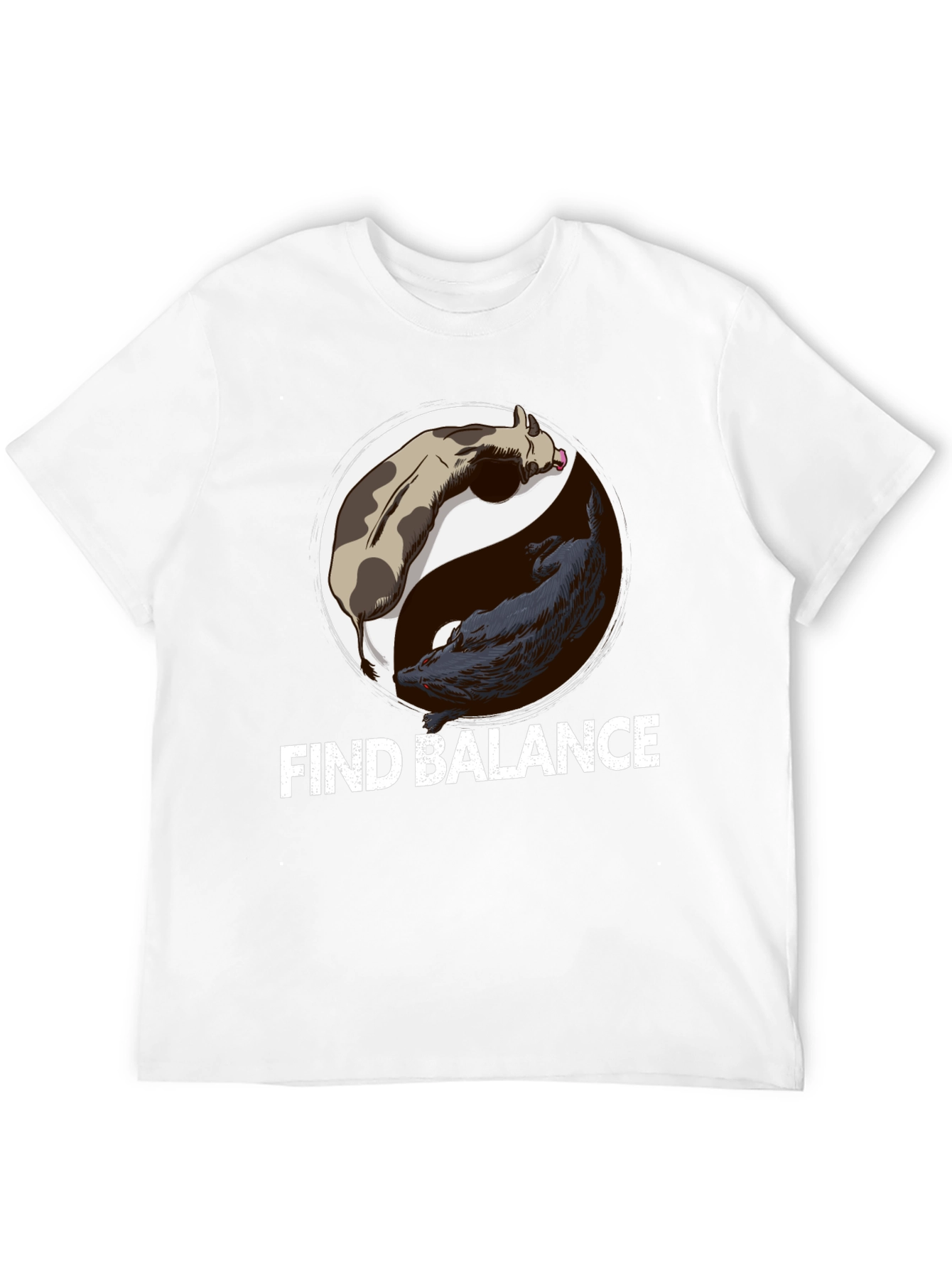 Find Balance Yin Yang Cow Wolf Graphic T-Shirt