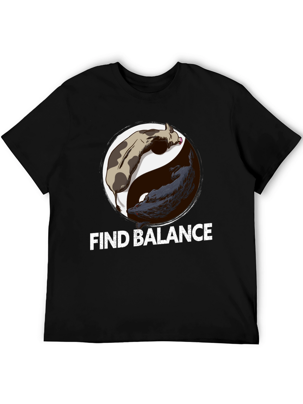 Find Balance Yin Yang Cow Wolf Graphic T-Shirt