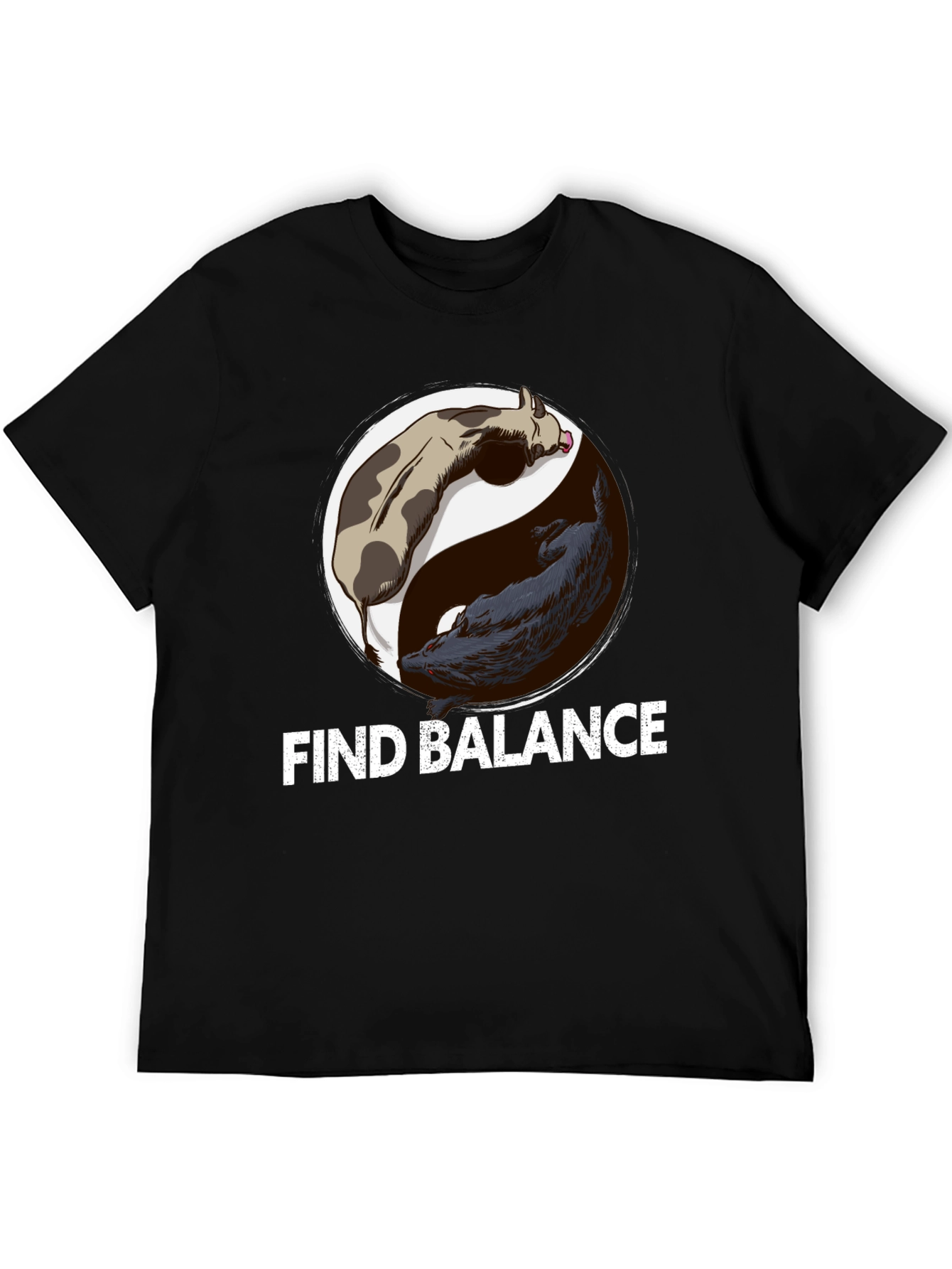 Find Balance Yin Yang Cow Wolf Graphic T-Shirt
