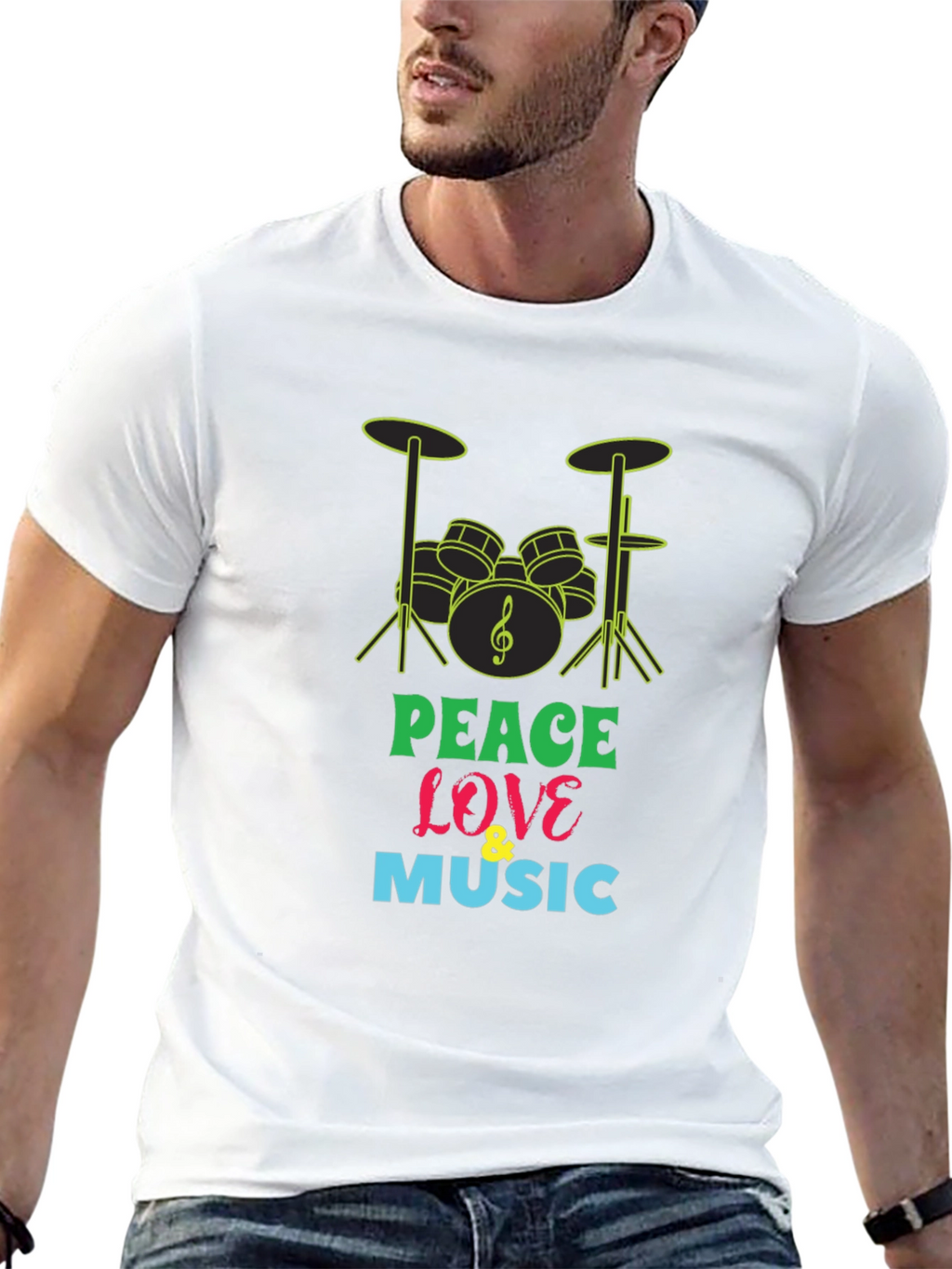 Peace Love & Music Drum Kit Graphic T-Shirt