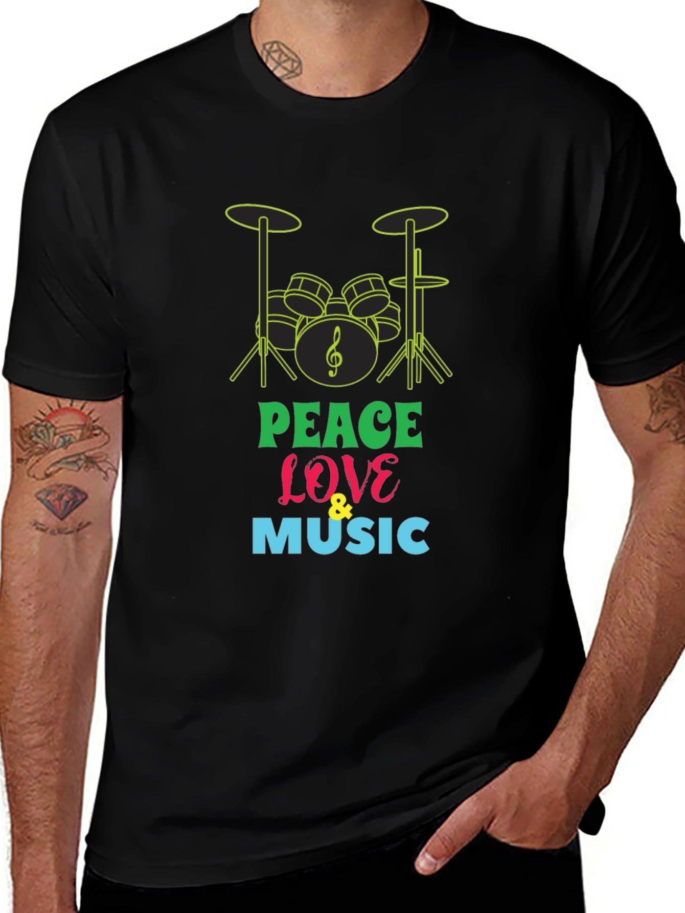 Peace Love & Music Drum Kit Graphic T-Shirt