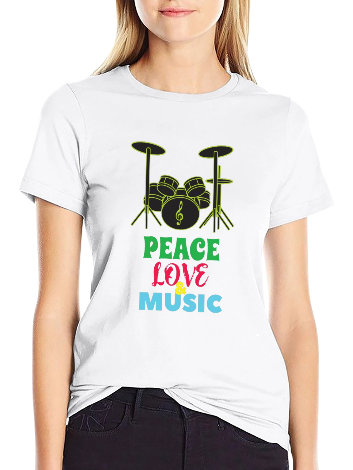 Peace Love & Music Drum Kit Graphic T-Shirt