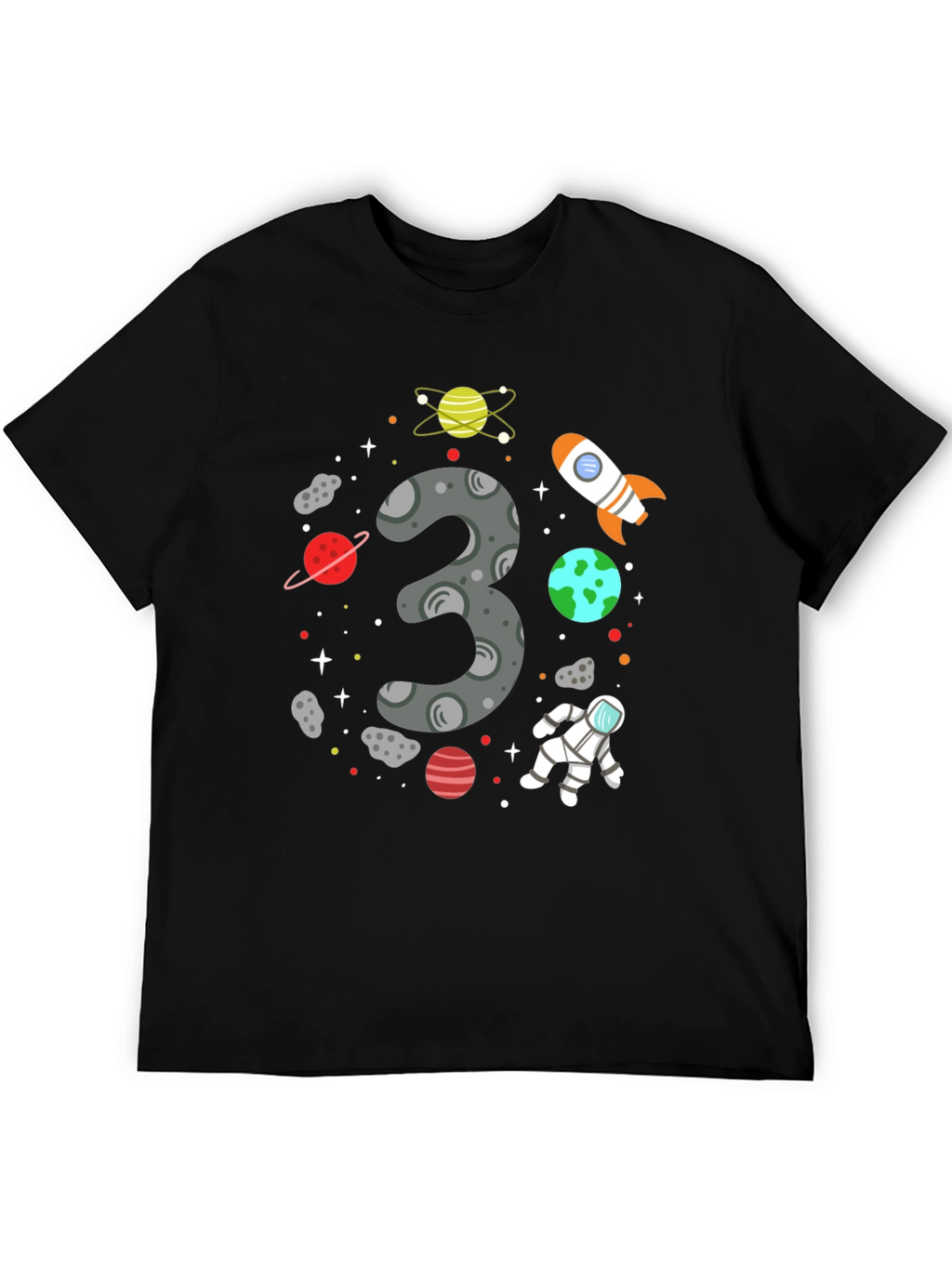 Space Themed 3rd Birthday Black T-shirt