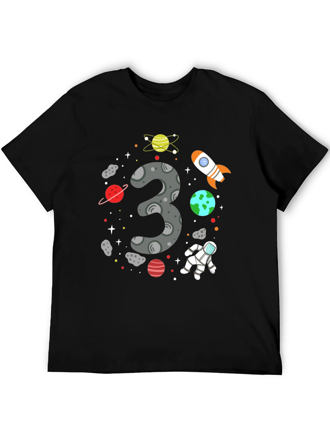 Space Themed 3rd Birthday Black T-shirt