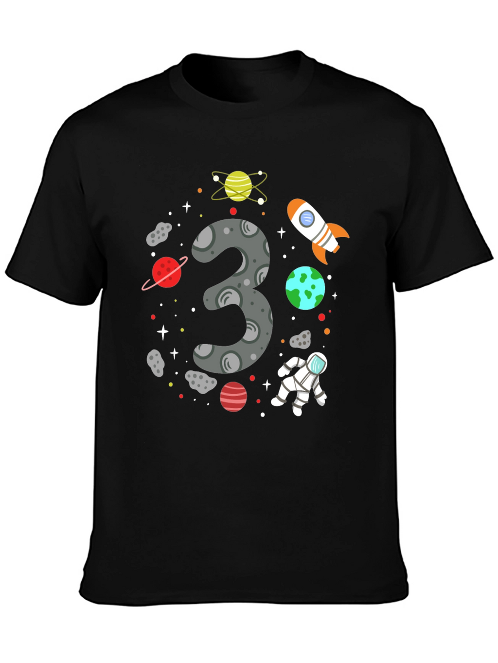 Space Themed 3rd Birthday Black T-shirt
