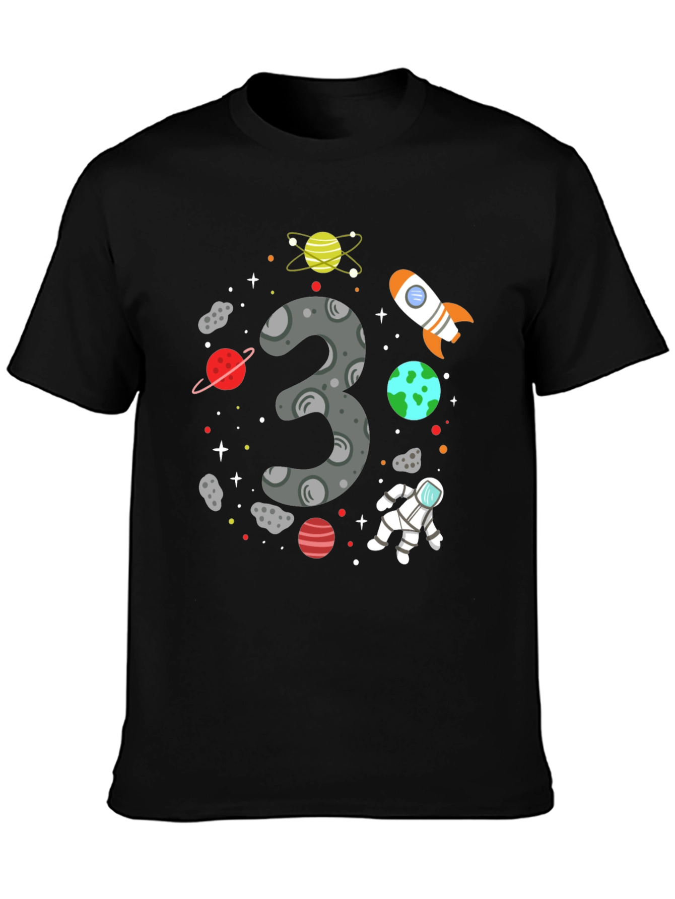Space Themed 3rd Birthday Black T-shirt