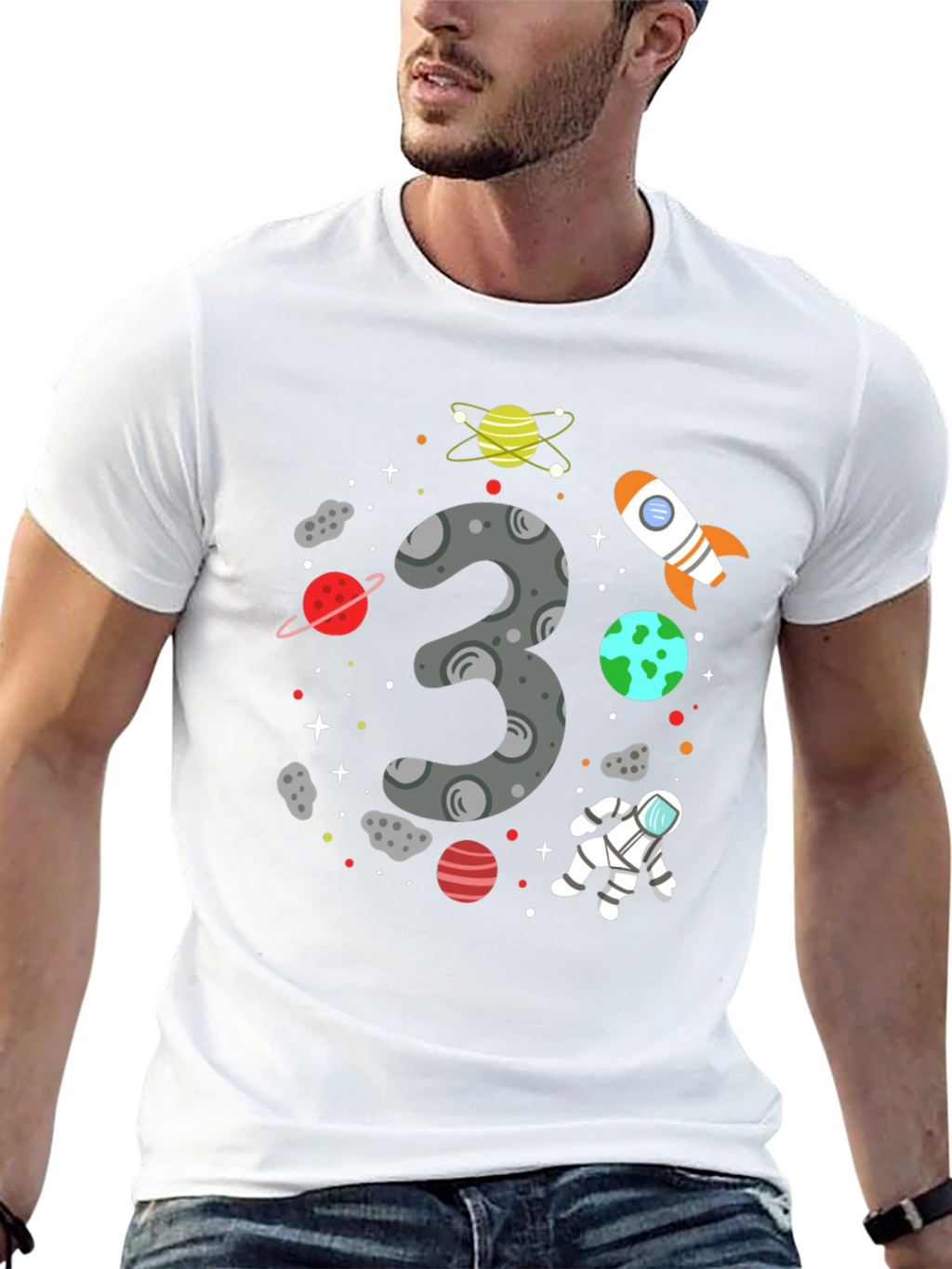 Space Themed 3rd Birthday Black T-shirt