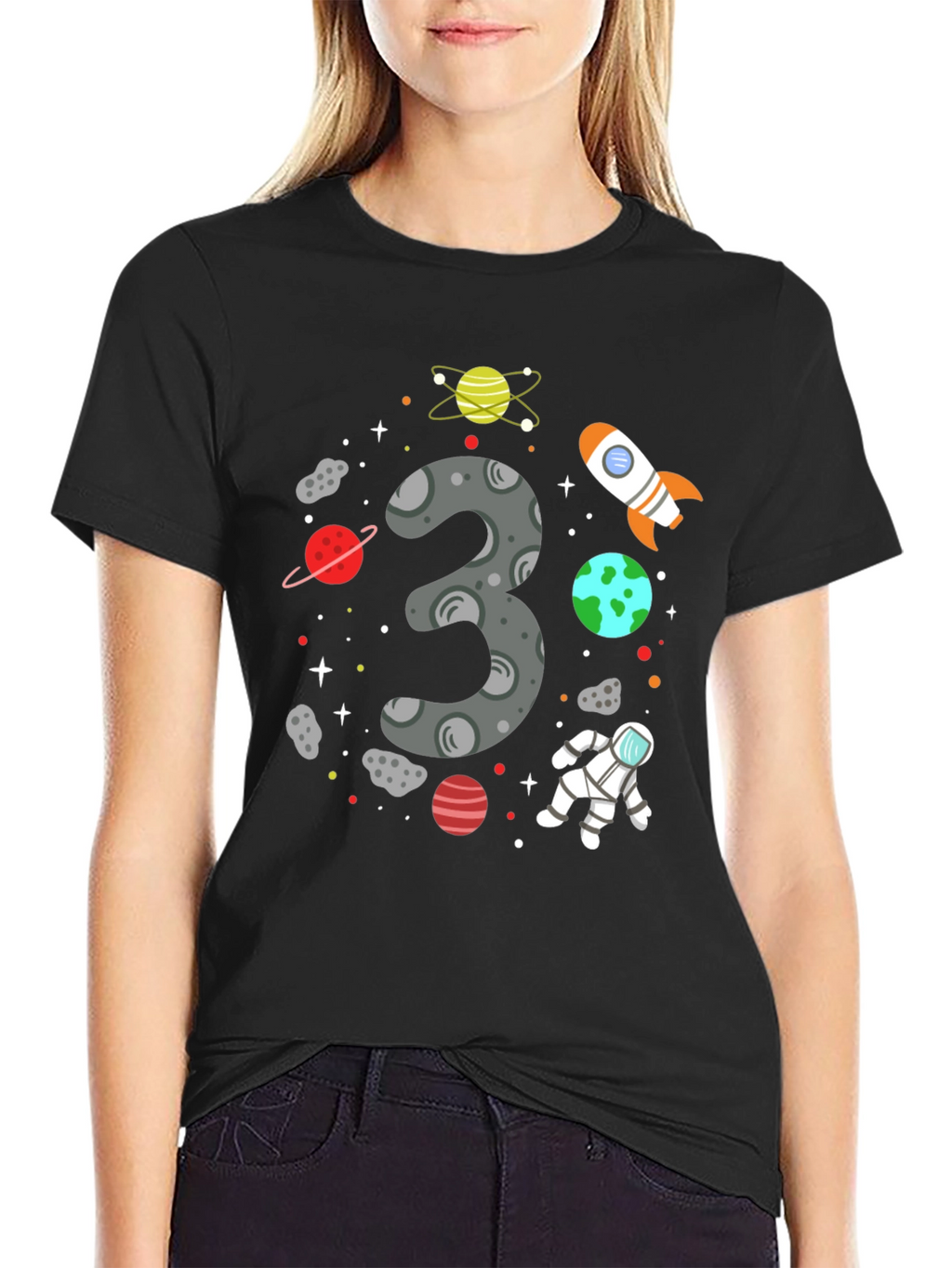 Space Themed 3rd Birthday Black T-shirt
