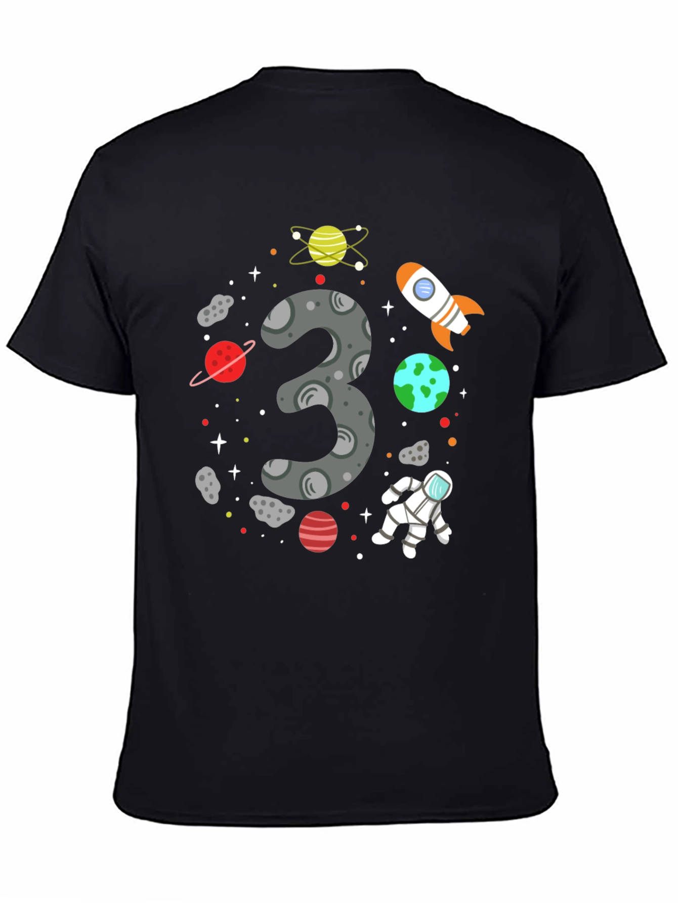 Space Themed 3rd Birthday Black T-shirt