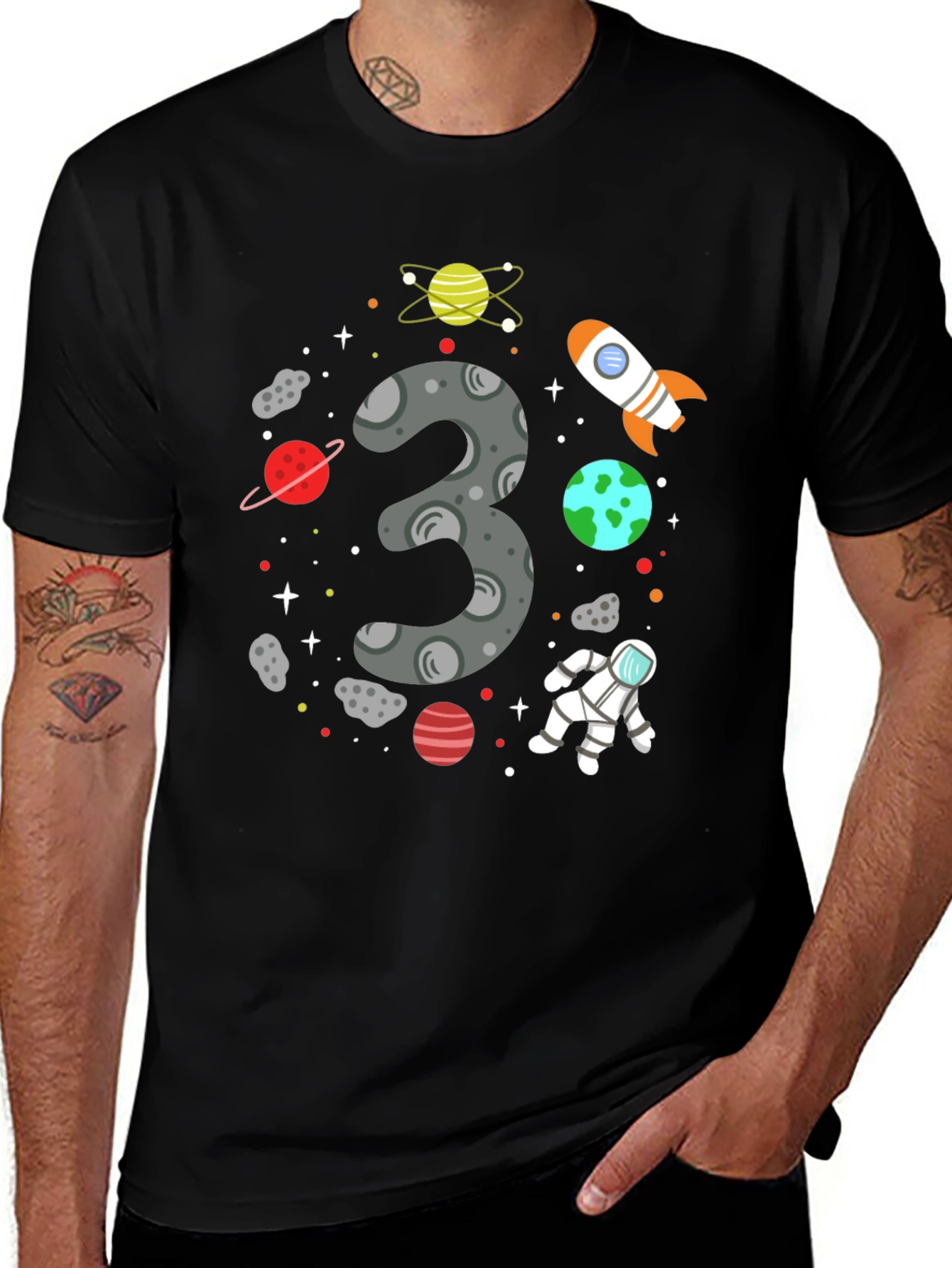 Space Themed 3rd Birthday Black T-shirt
