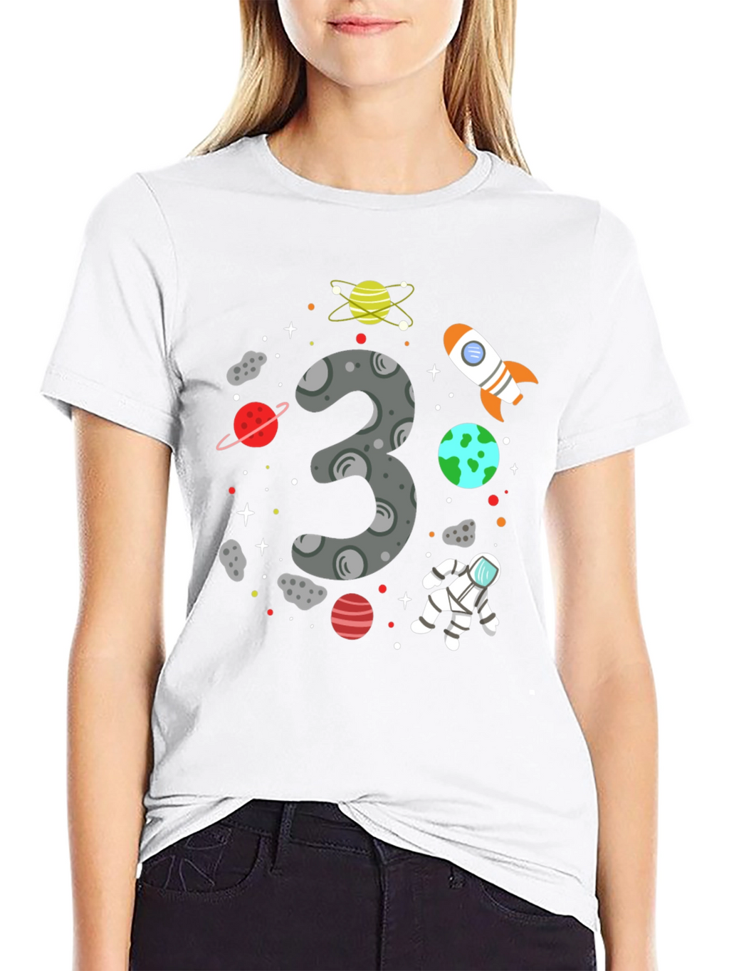 Space Themed 3rd Birthday Black T-shirt