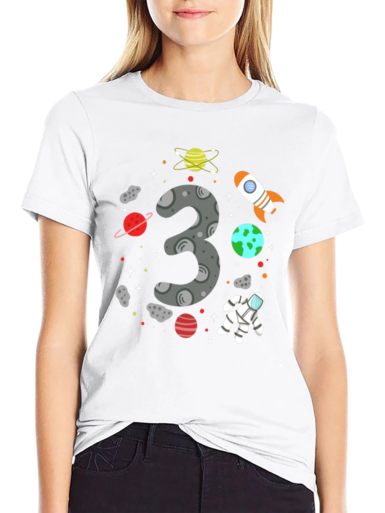 Space Themed 3rd Birthday Black T-shirt