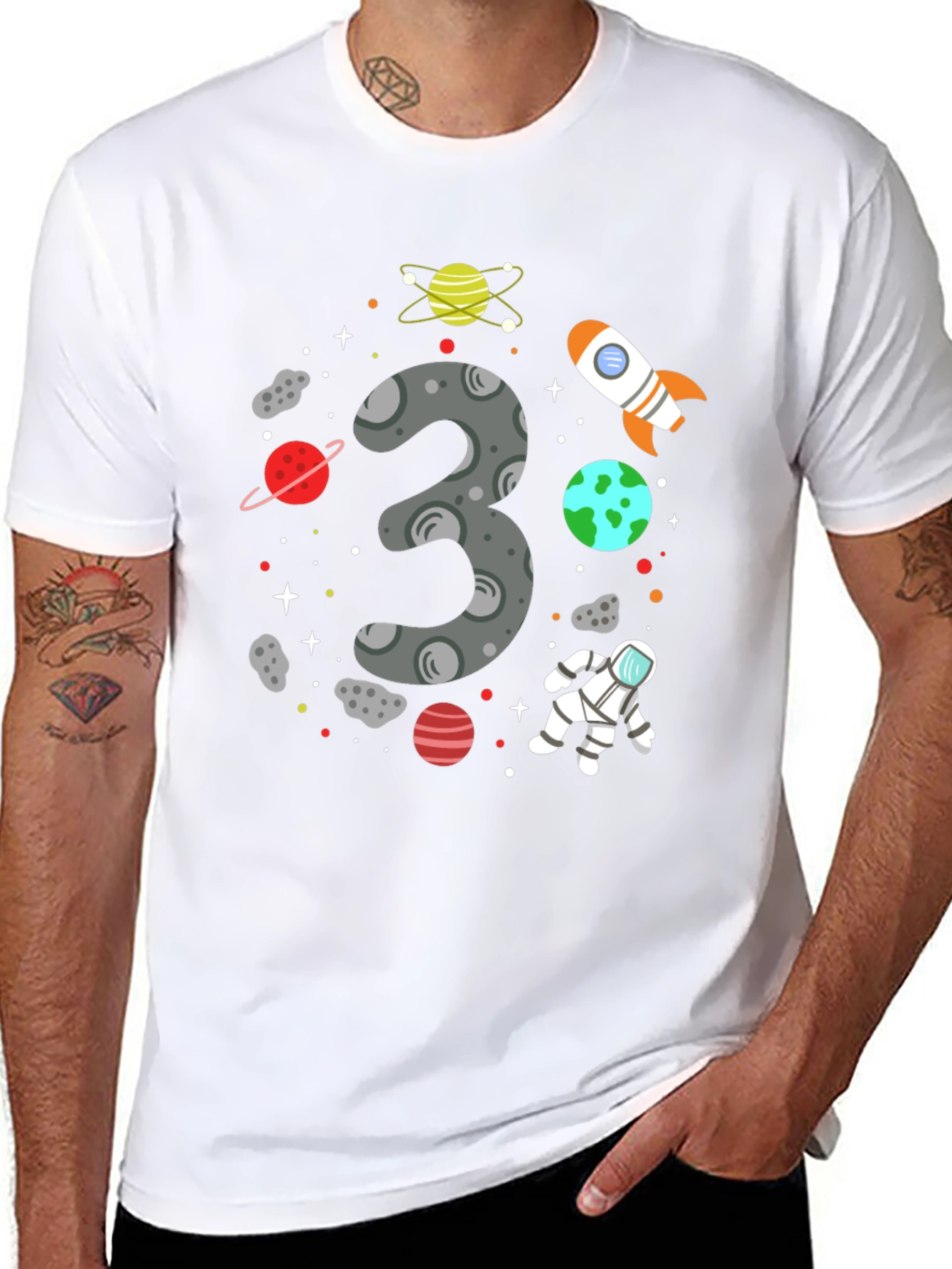 Space Themed 3rd Birthday Black T-shirt