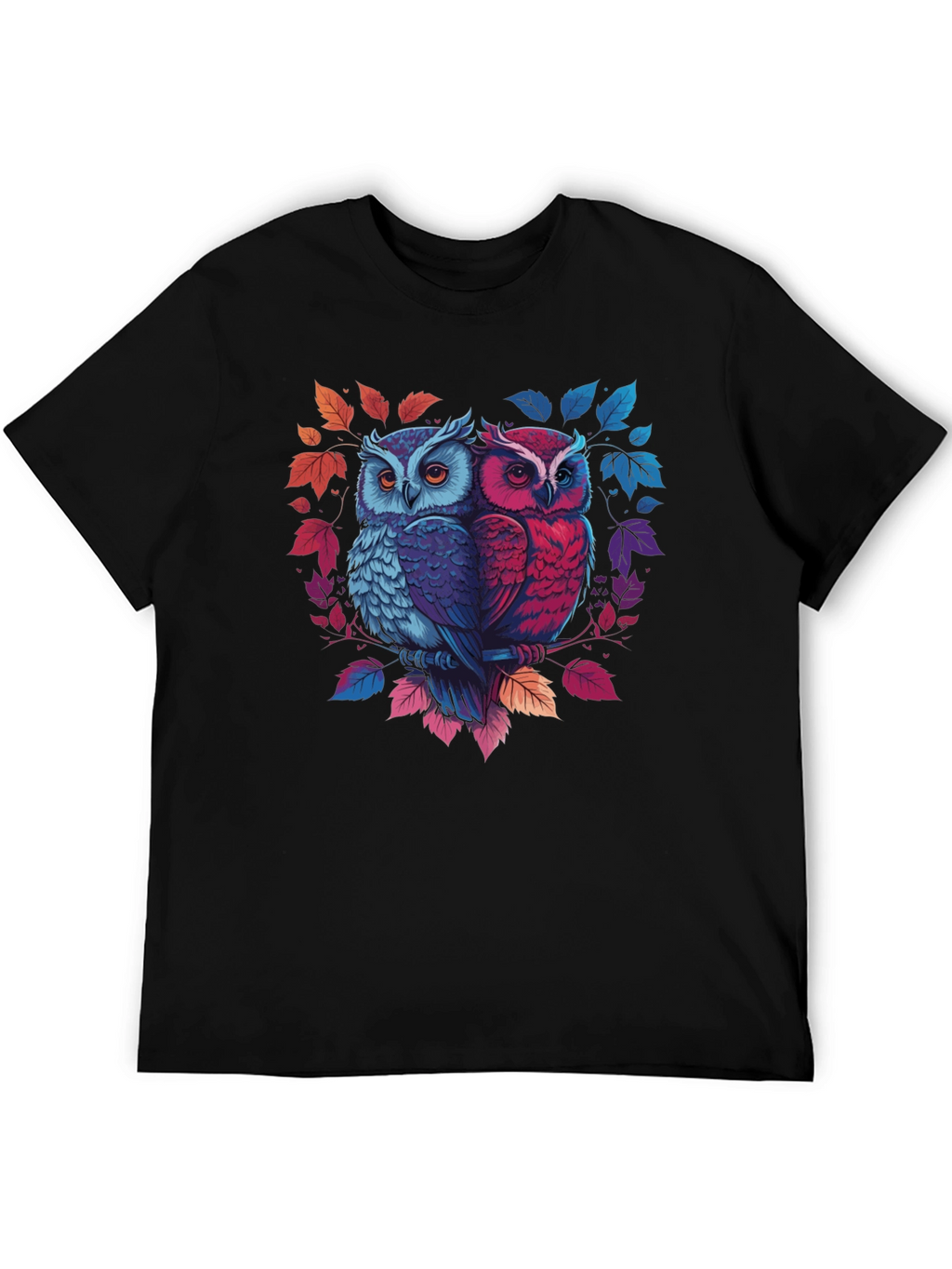 Owl Couple Graphic Tee - Black Cotton Blend
