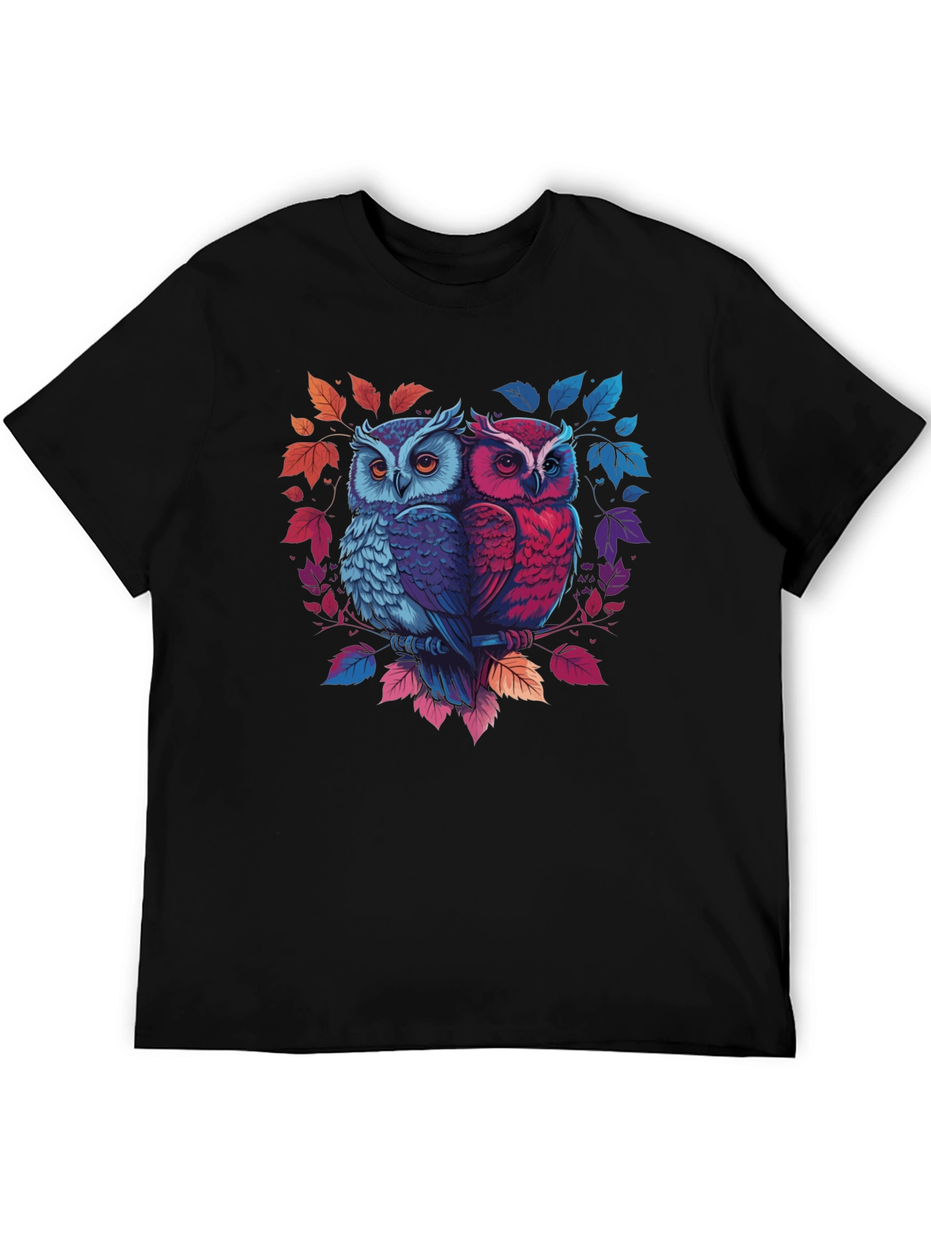 Owl Couple Graphic Tee - Black Cotton Blend