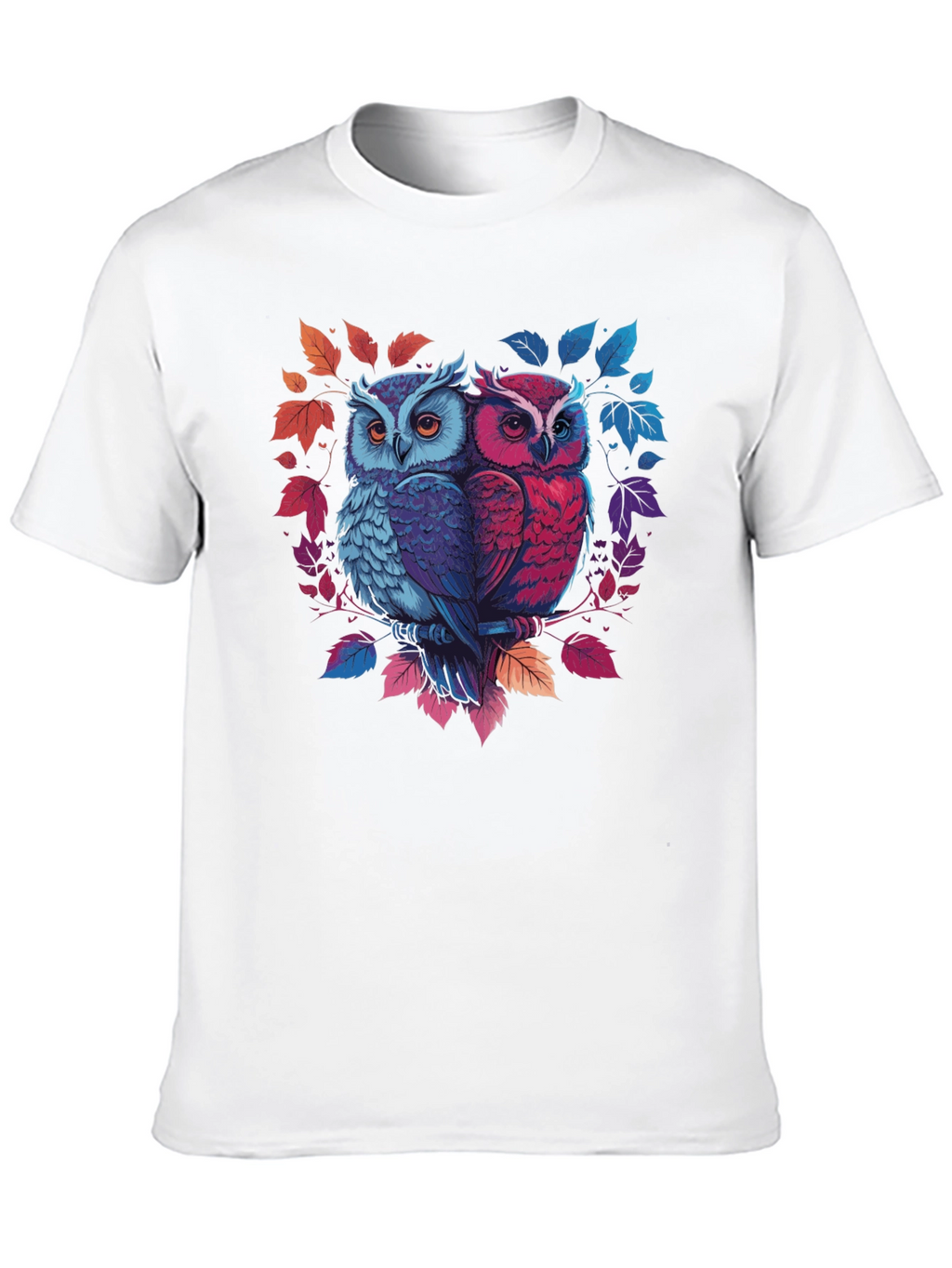 Owl Couple Graphic Tee - Black Cotton Blend